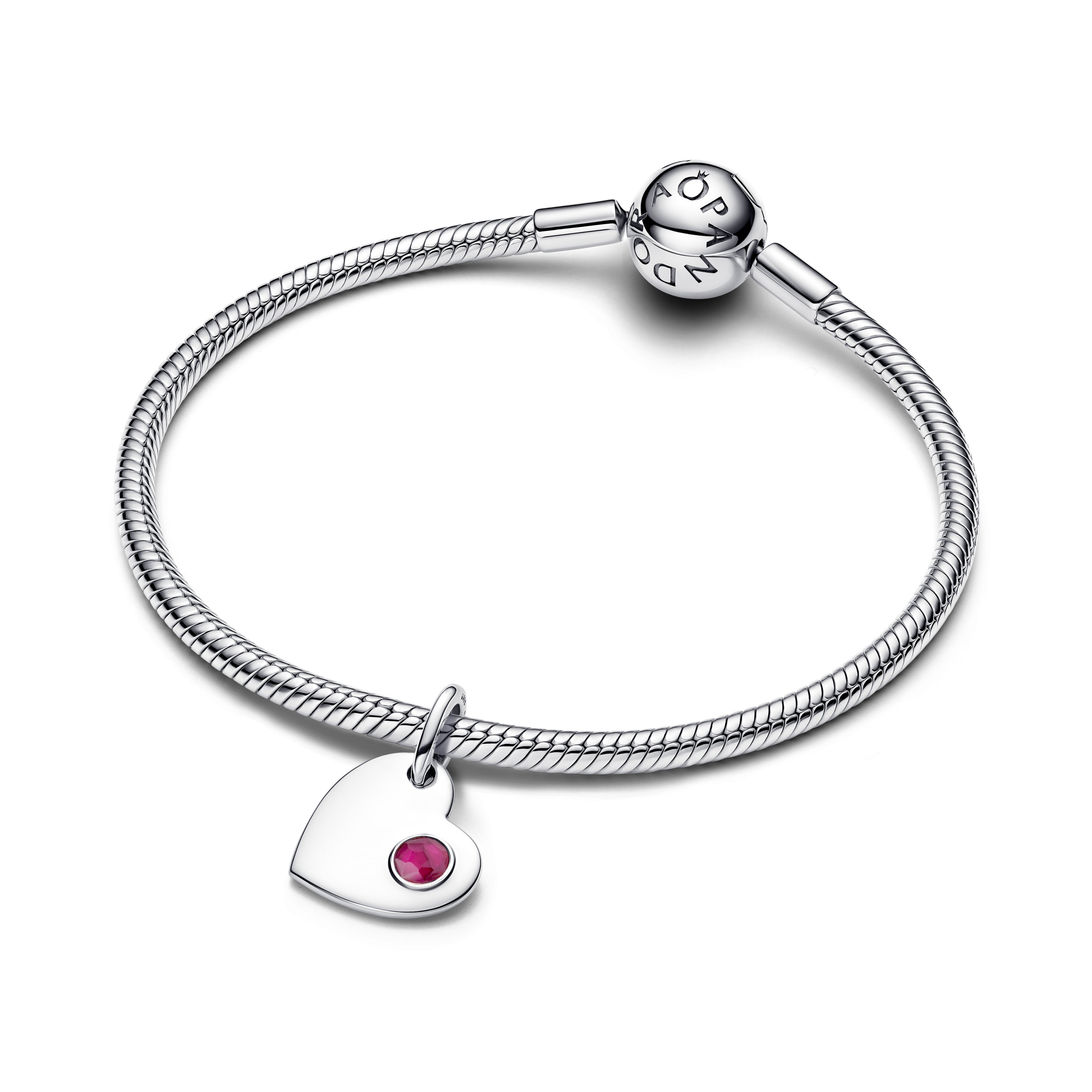 Engravable Heart Sterling Silver Dangle With True Red Crystal