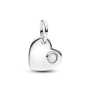 Engravable Heart Sterling Silver Dangle With White Bioresin Man-Made Mother Of Pearl