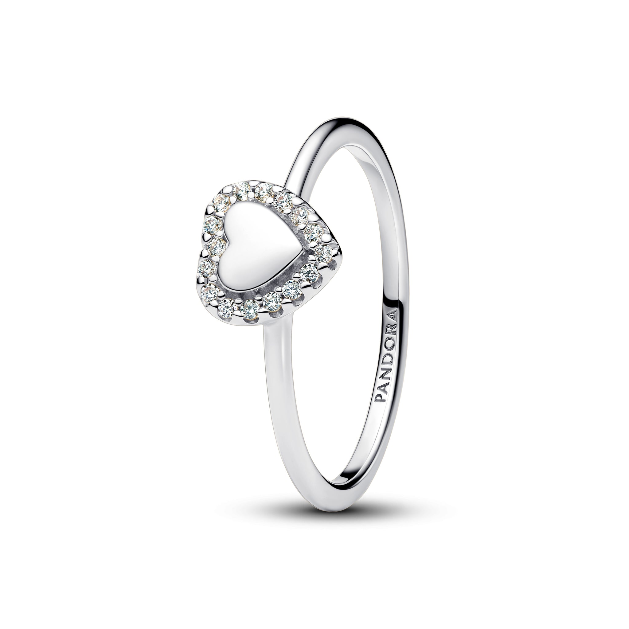 Engravable Heart Sterling Silver Ring With Clear Cubic Zirconia