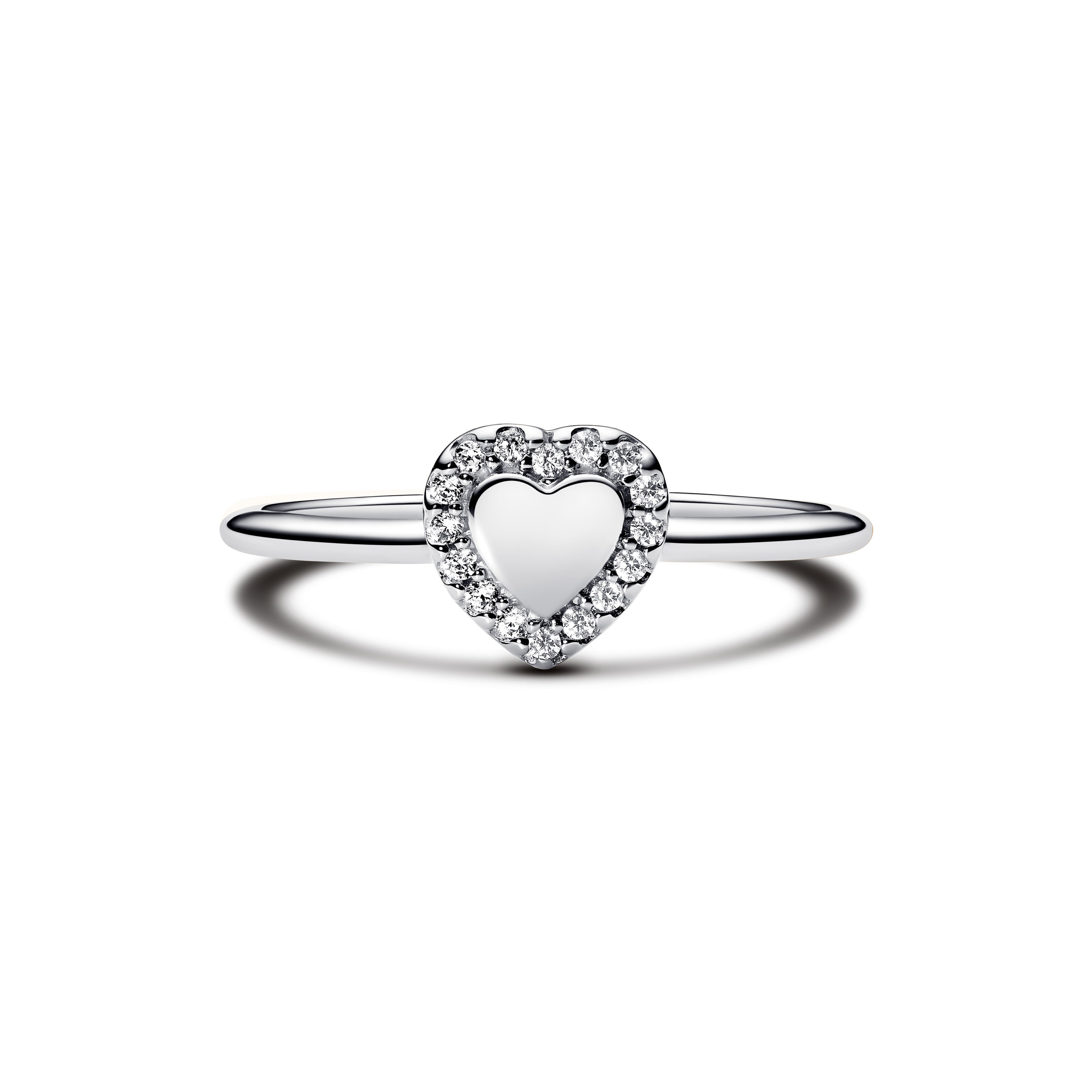 Engravable Heart Sterling Silver Ring With Clear Cubic Zirconia