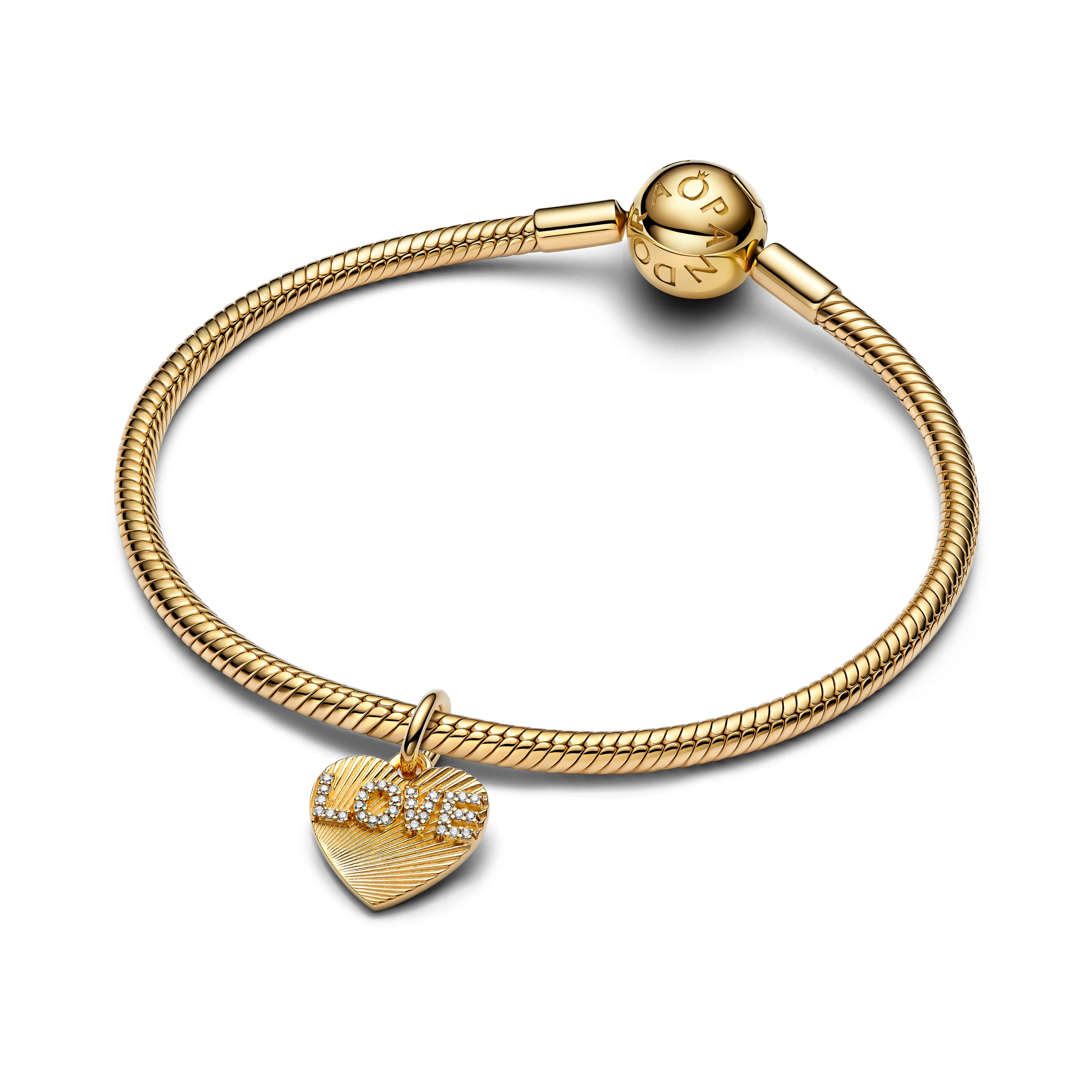 Engravable Love Heart 14K Gold-Plated Dangle With Clear Cubic Zirconia