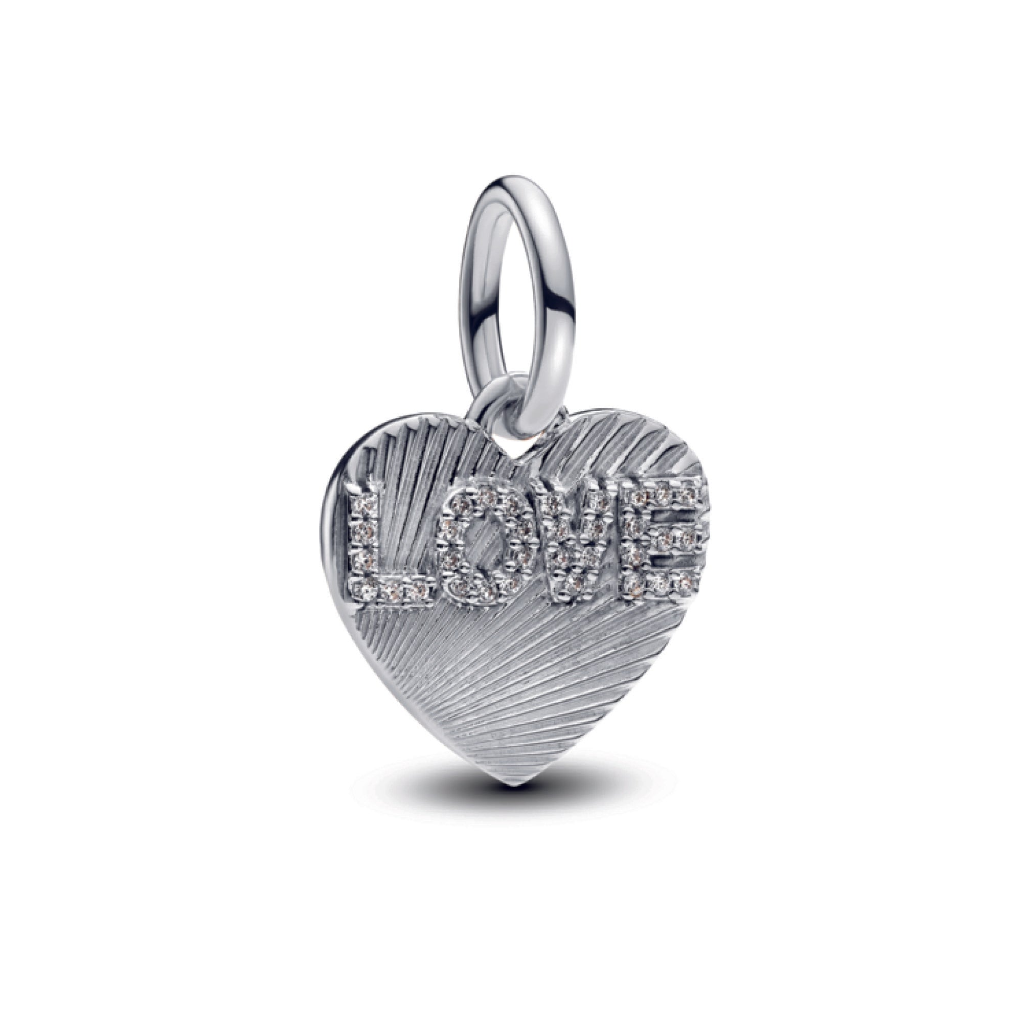 Engravable Love Heart Sterling Silver Dangle With Clear Cubic Zirconia