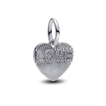 Engravable Love Heart Sterling Silver Dangle With Clear Cubic Zirconia