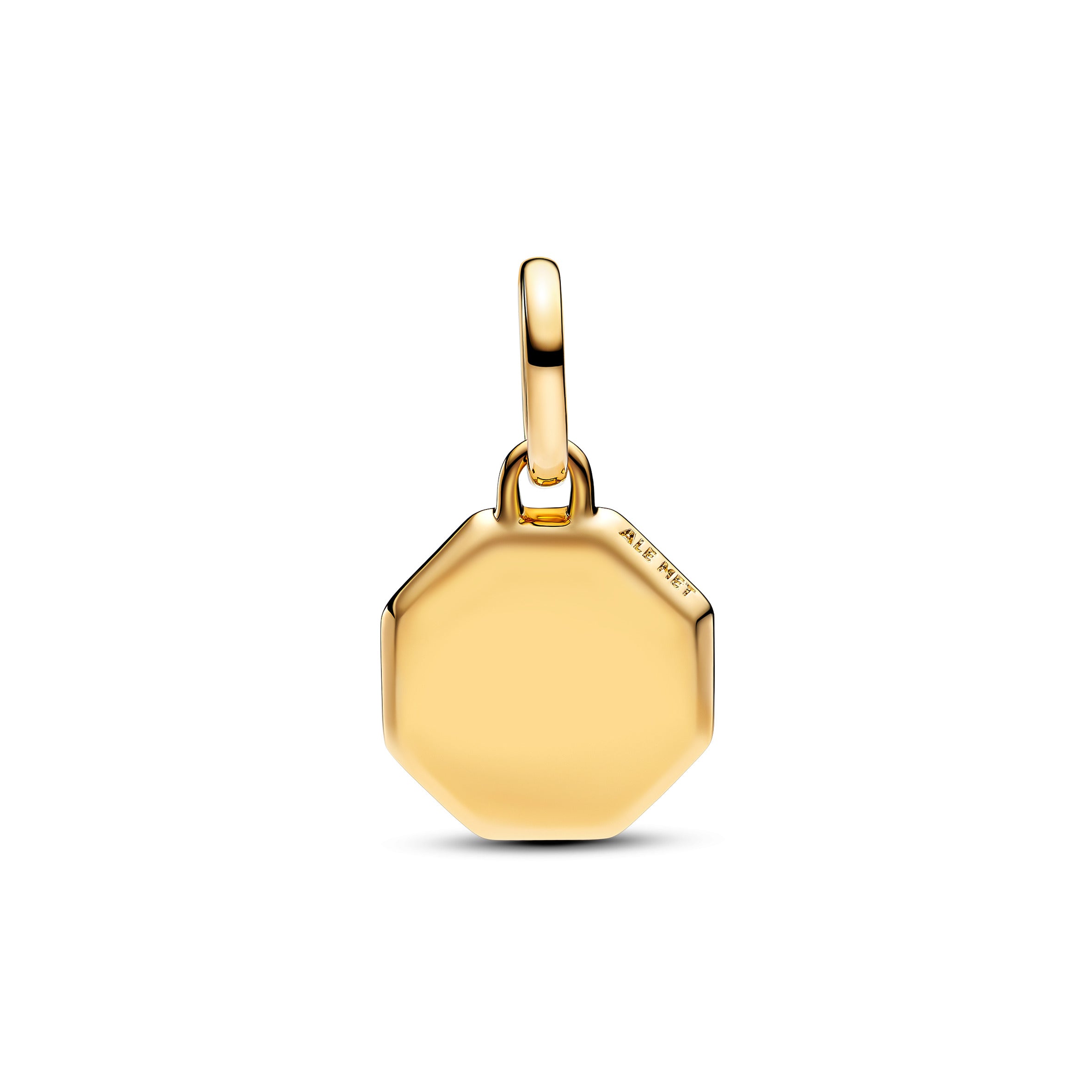 Engravable Octagonal 14K Gold-Plated Mini Medallion With Man-Made Imitation Of Lapis Lazuli