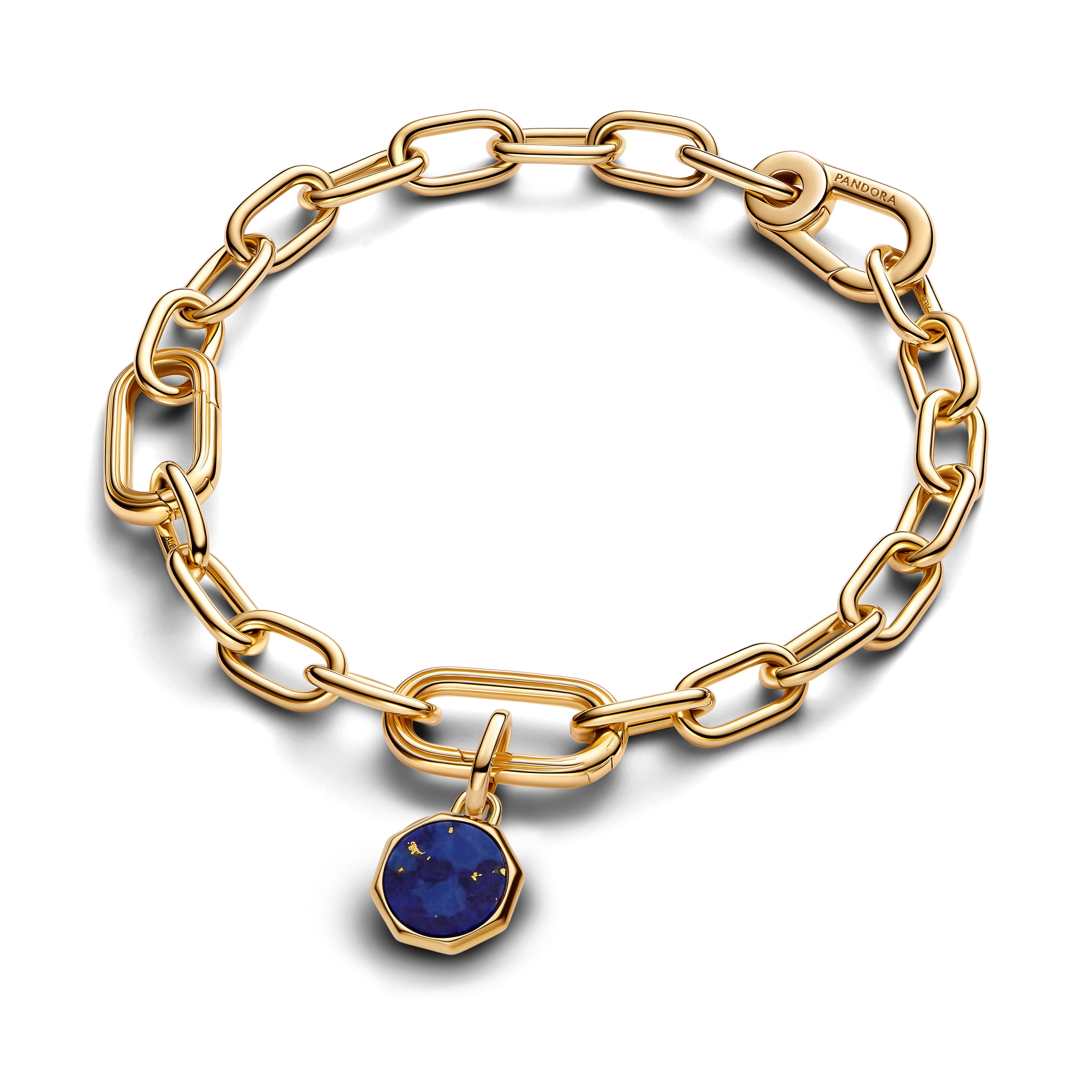 Engravable Octagonal 14K Gold-Plated Mini Medallion With Man-Made Imitation Of Lapis Lazuli