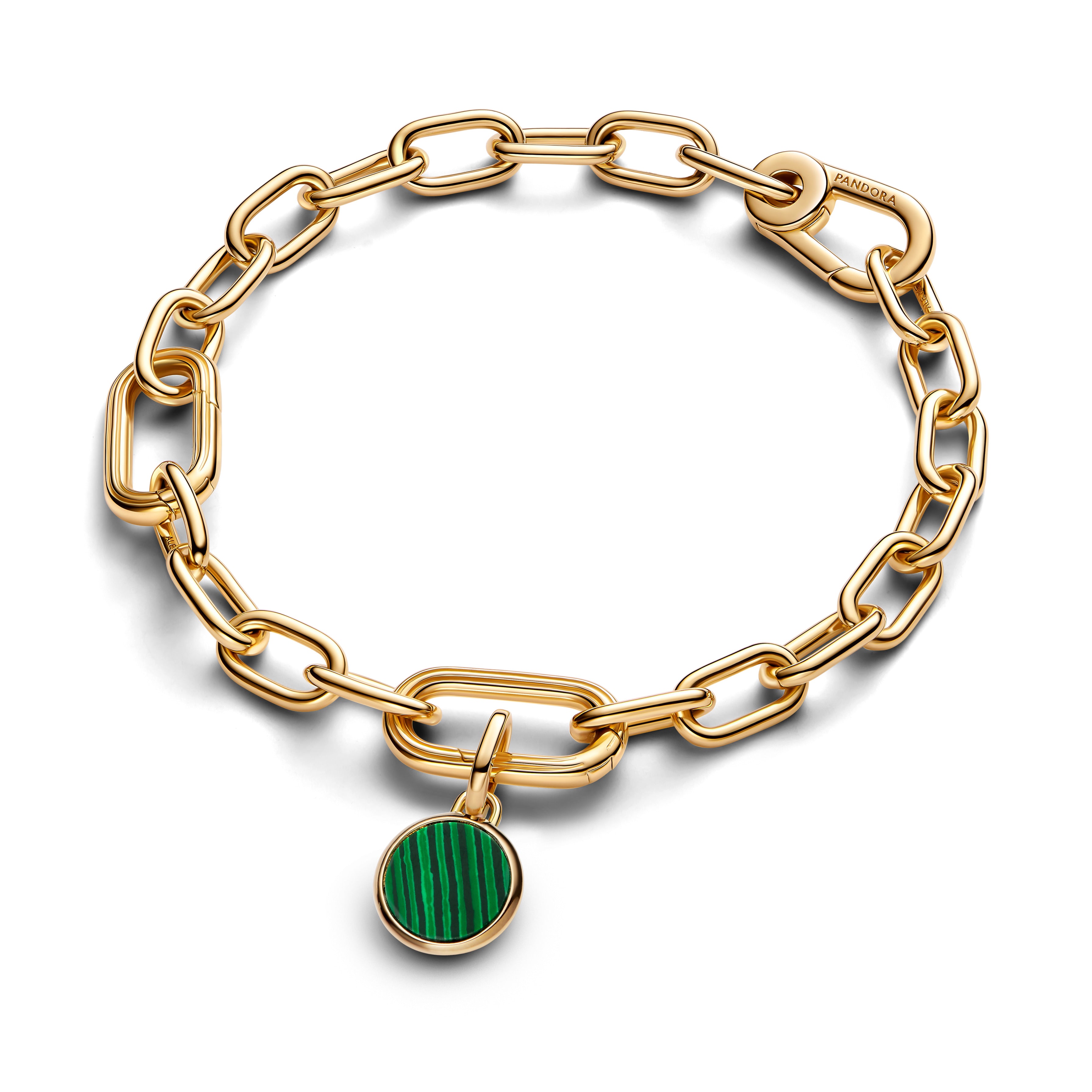 Engravable Round 14K Gold-Plated Mini Medallion With Man-Made Imitation Of Malachite