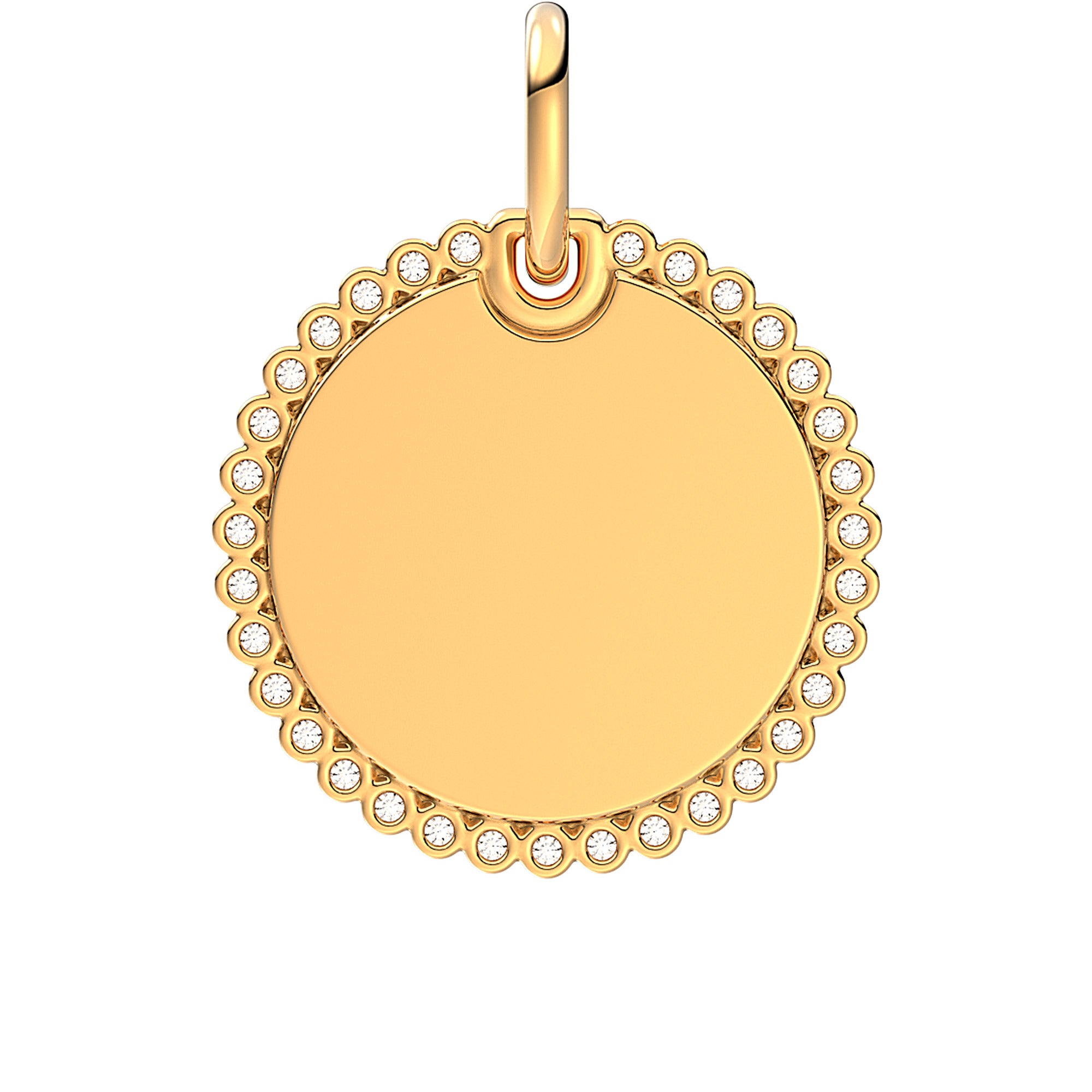 Engravable Round 14K Gold-Plated Pendant With Clear Cubic Zirconia