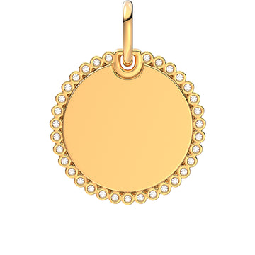Engravable Round 14K Gold-Plated Pendant With Clear Cubic Zirconia
