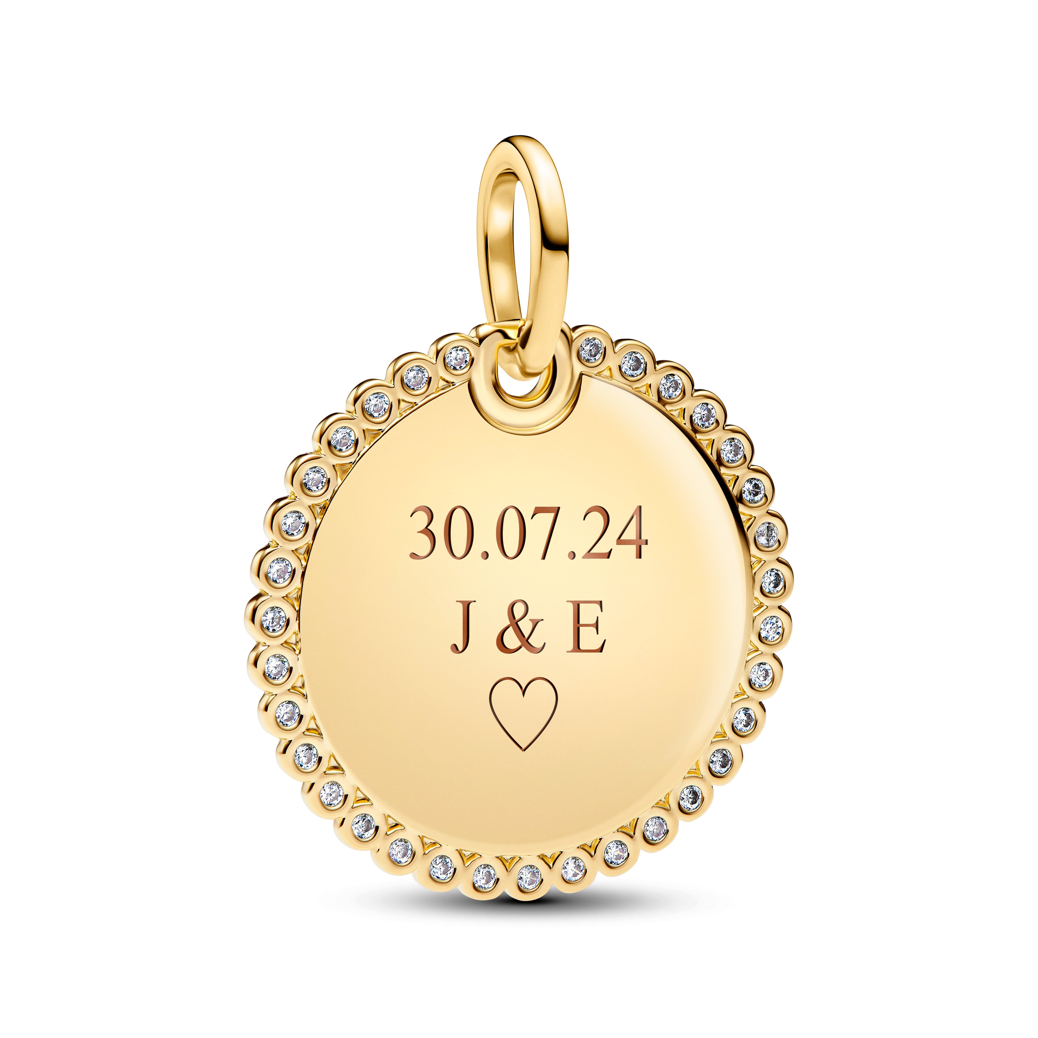 Engravable Round 14K Gold-Plated Pendant With Clear Cubic Zirconia