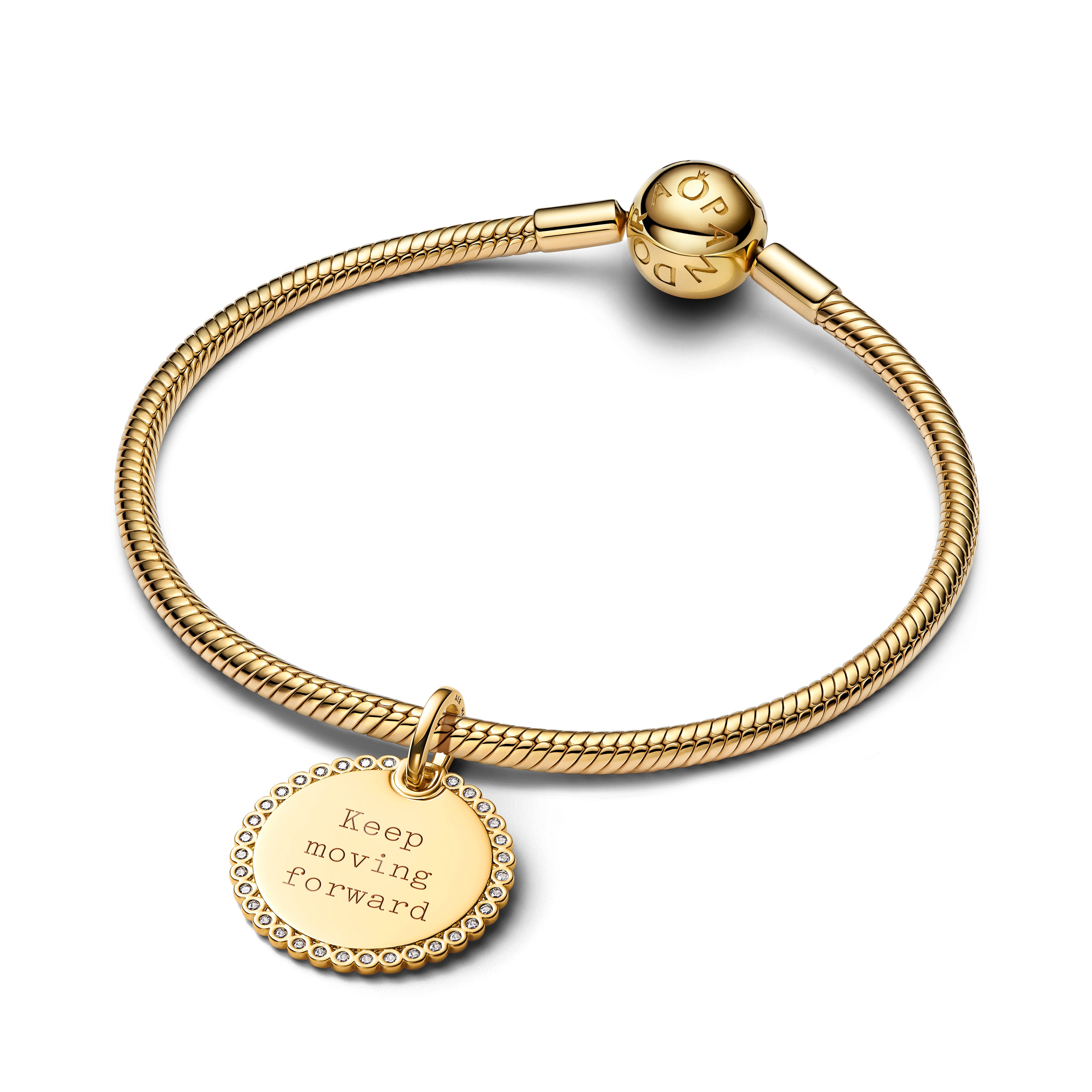 Engravable Round 14K Gold-Plated Pendant With Clear Cubic Zirconia