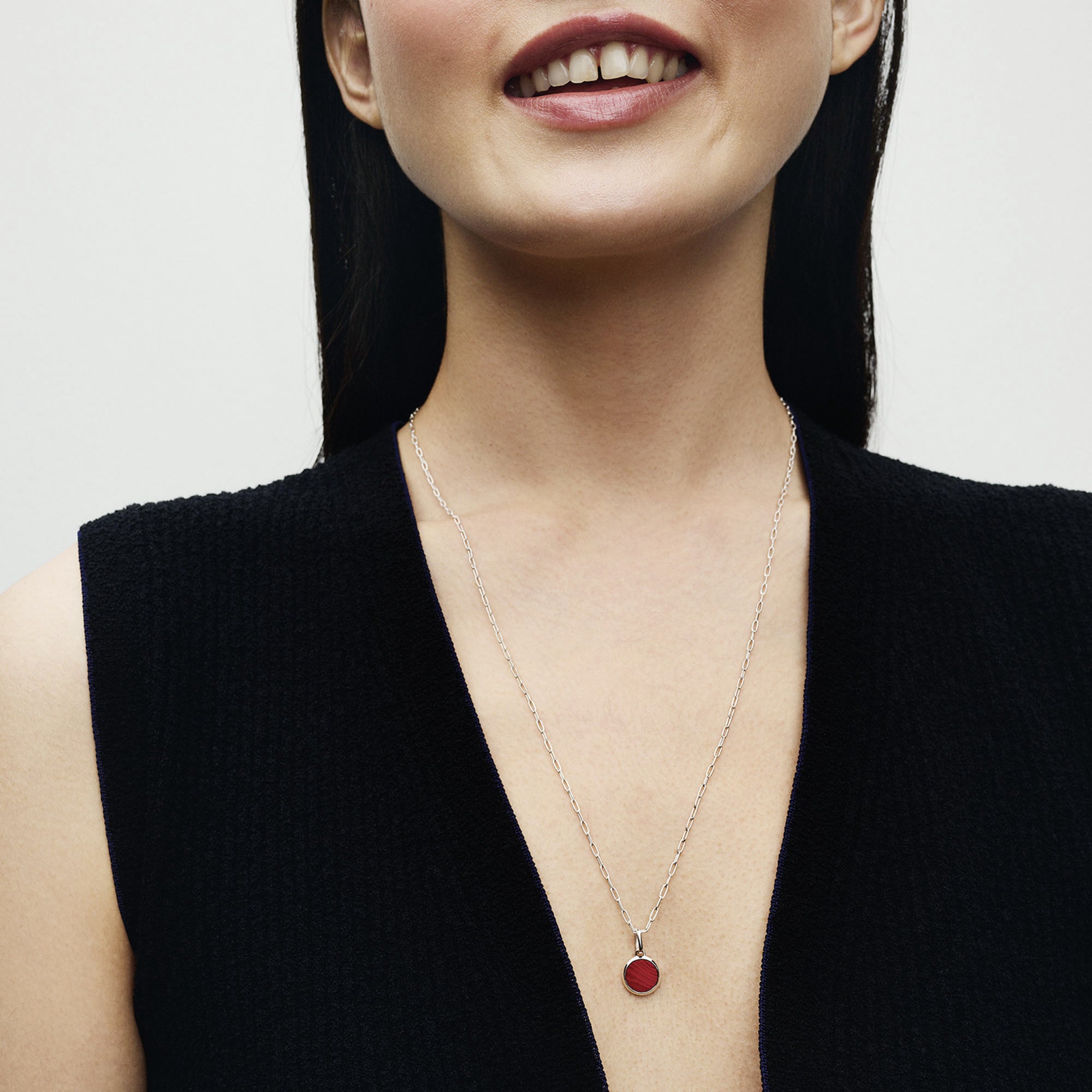 Engravable Round Sterling Silver Mini Medallion With Red Murano Glass