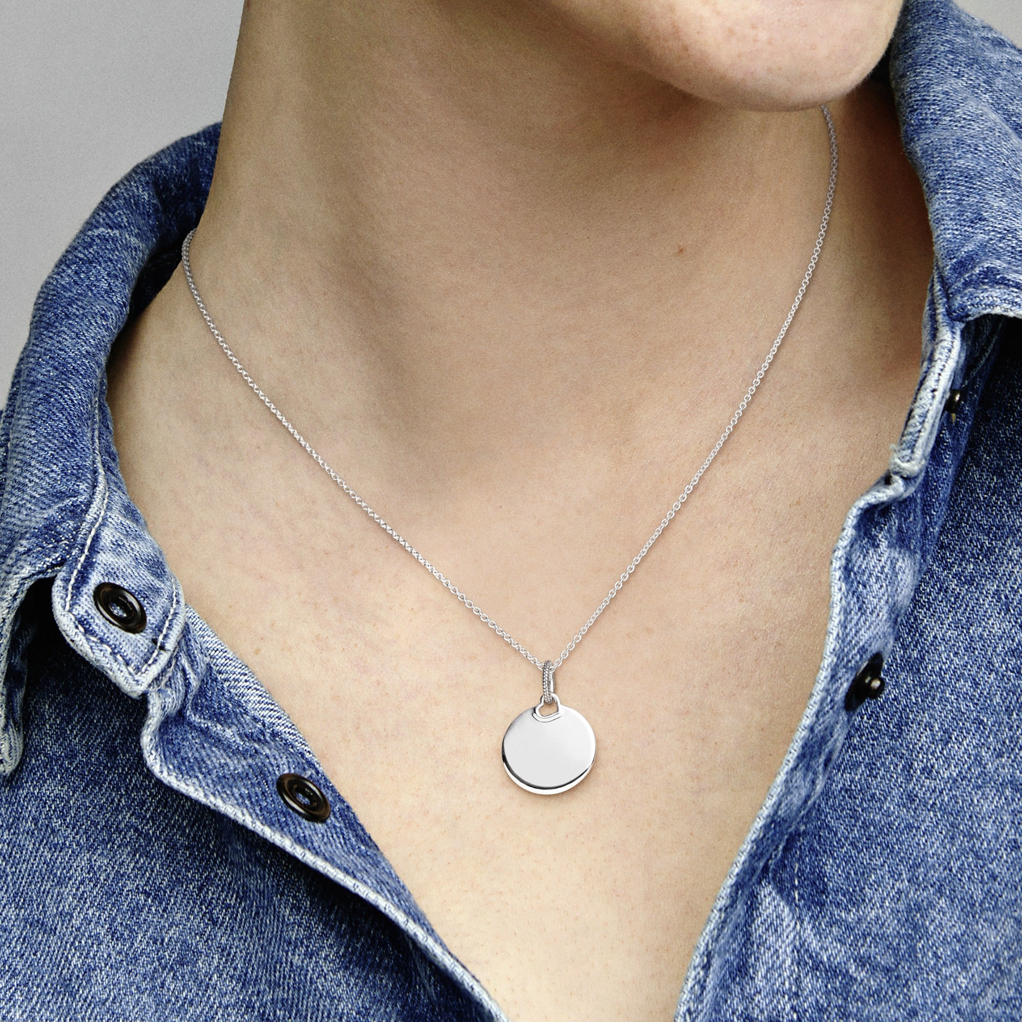 Engravable Round Sterling Silver Pendant