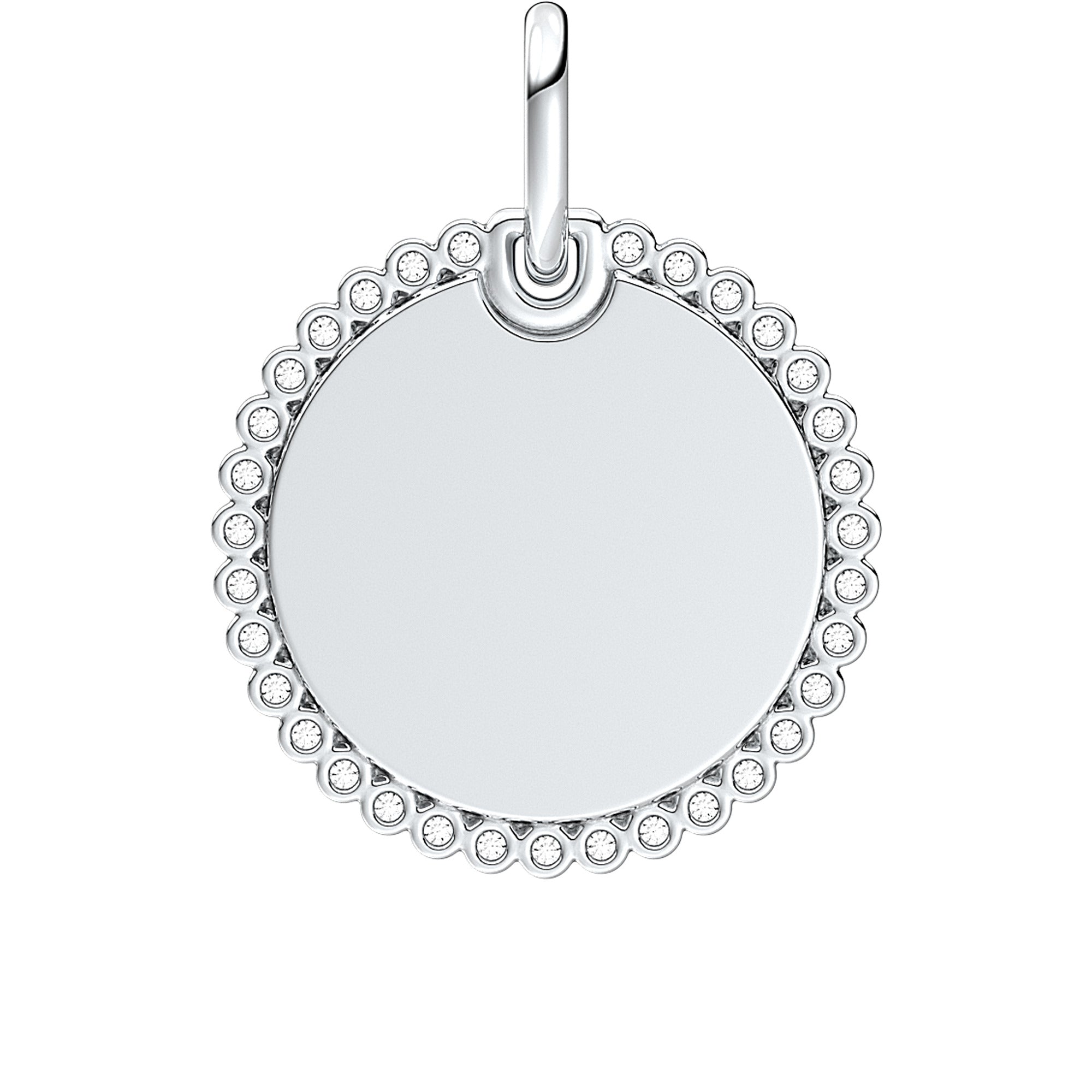 Engravable Round Sterling Silver Pendant With Clear Cubic Zirconia