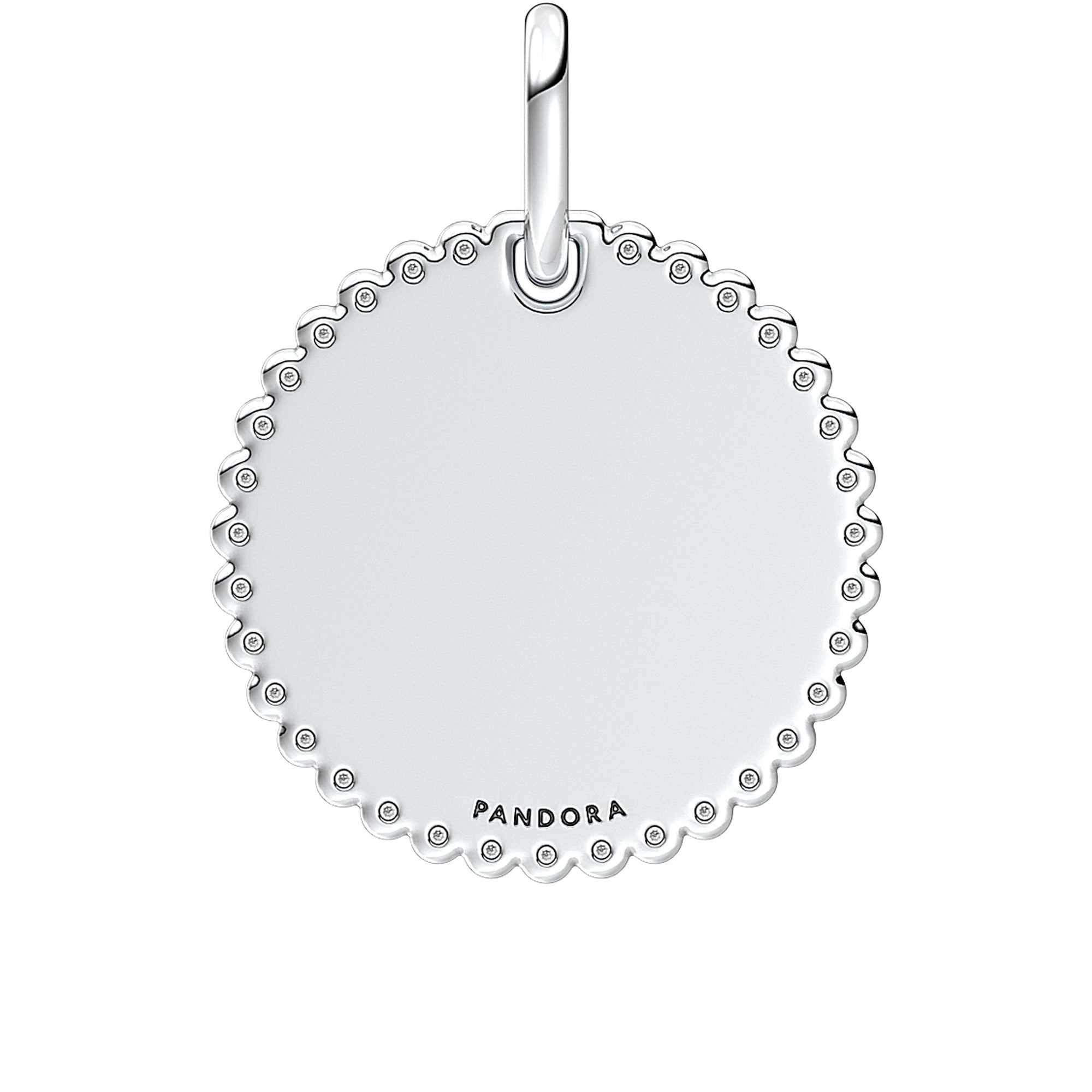 Engravable Round Sterling Silver Pendant With Clear Cubic Zirconia