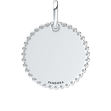 Engravable Round Sterling Silver Pendant With Clear Cubic Zirconia