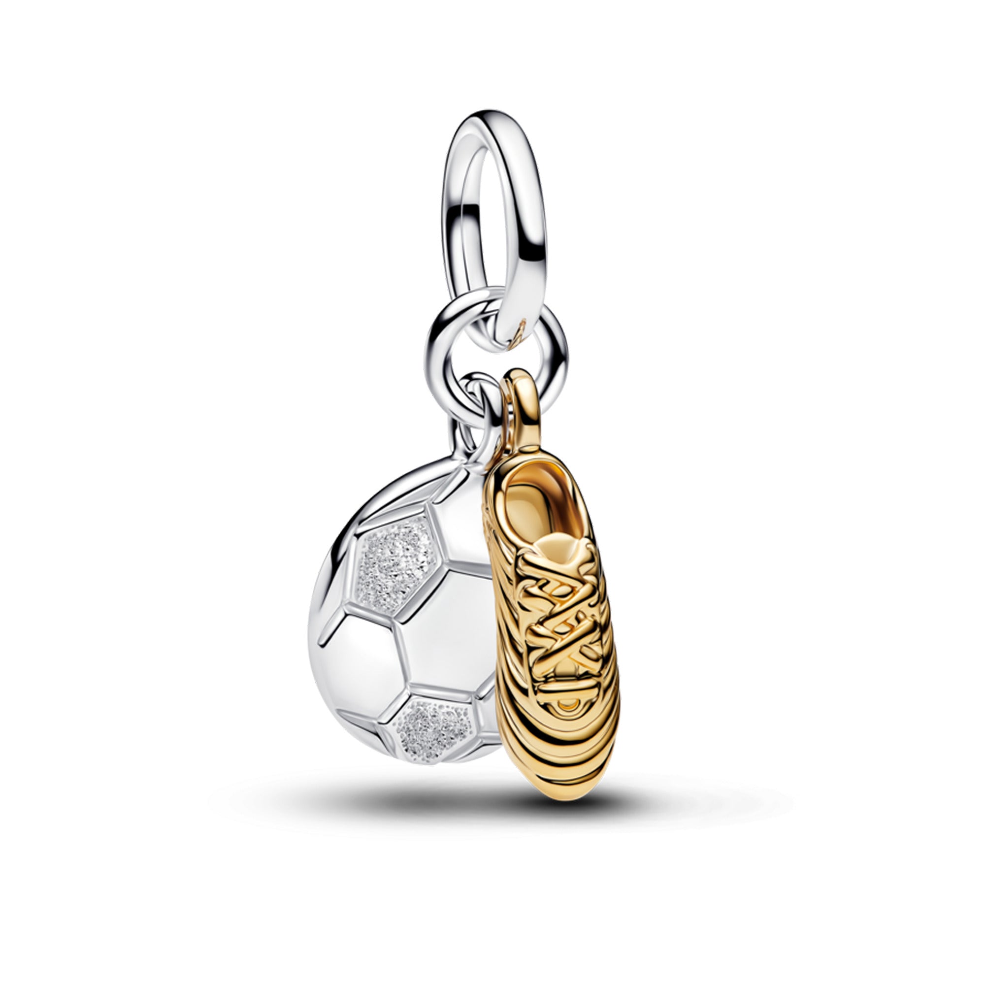 Engravable Soccer Shoe Sterling Silver And 14K Gold-Plated Double Dangle