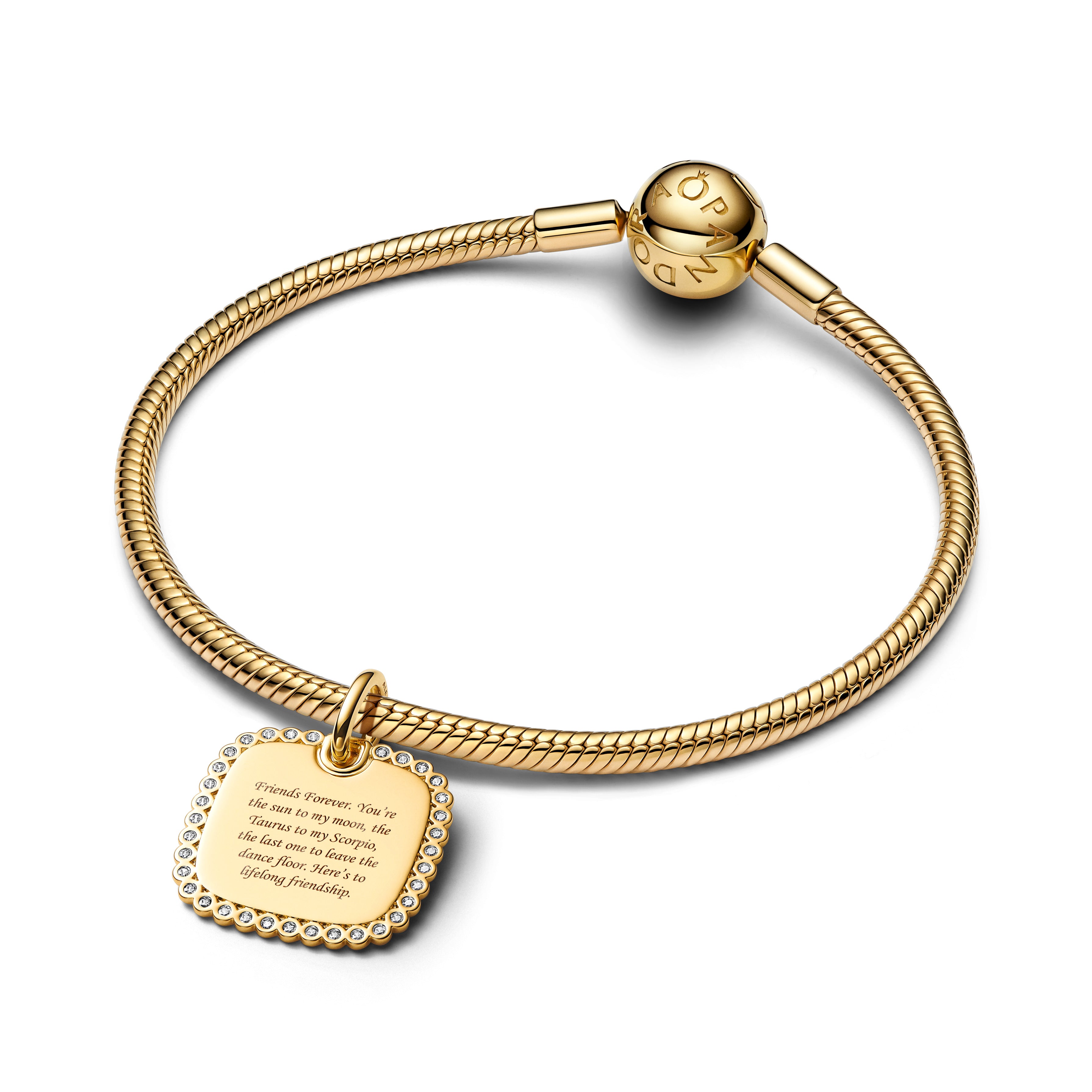 Engravable Square 14K Gold-Plated Pendant With Clear Cubic Zirconia