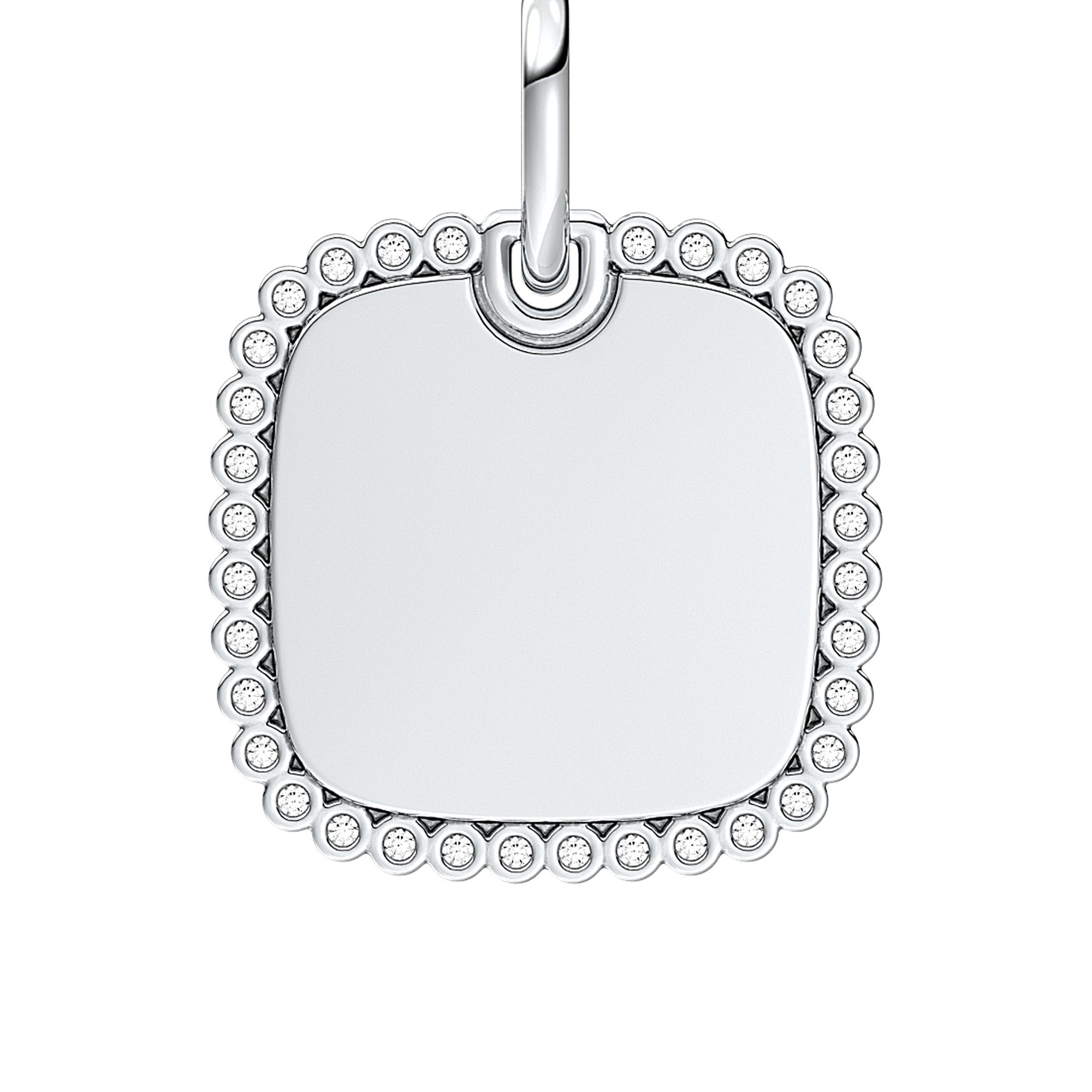 Engravable Square Sterling Silver Pendant With Clear Cubic Zirconia