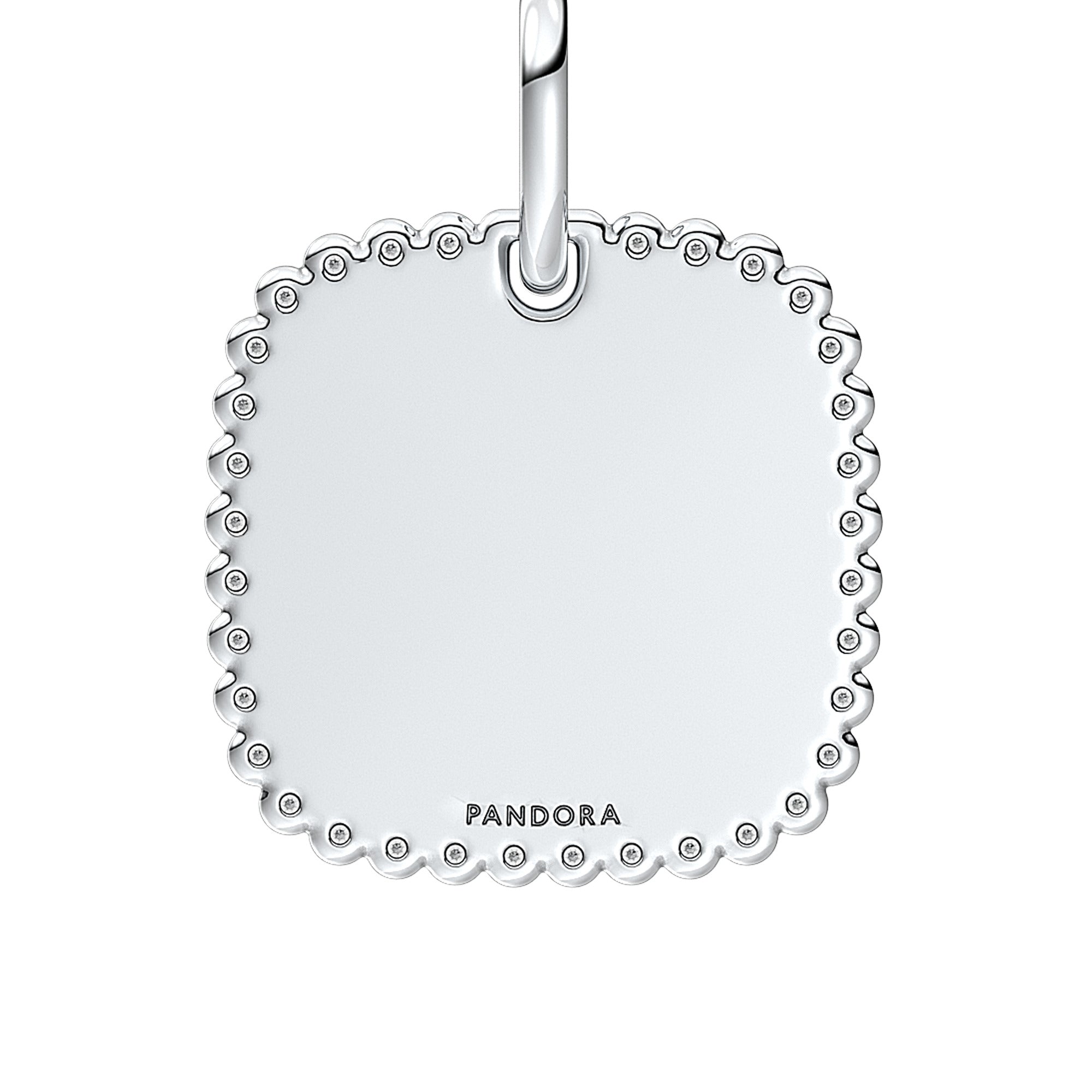 Engravable Square Sterling Silver Pendant With Clear Cubic Zirconia