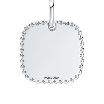 Engravable Square Sterling Silver Pendant With Clear Cubic Zirconia