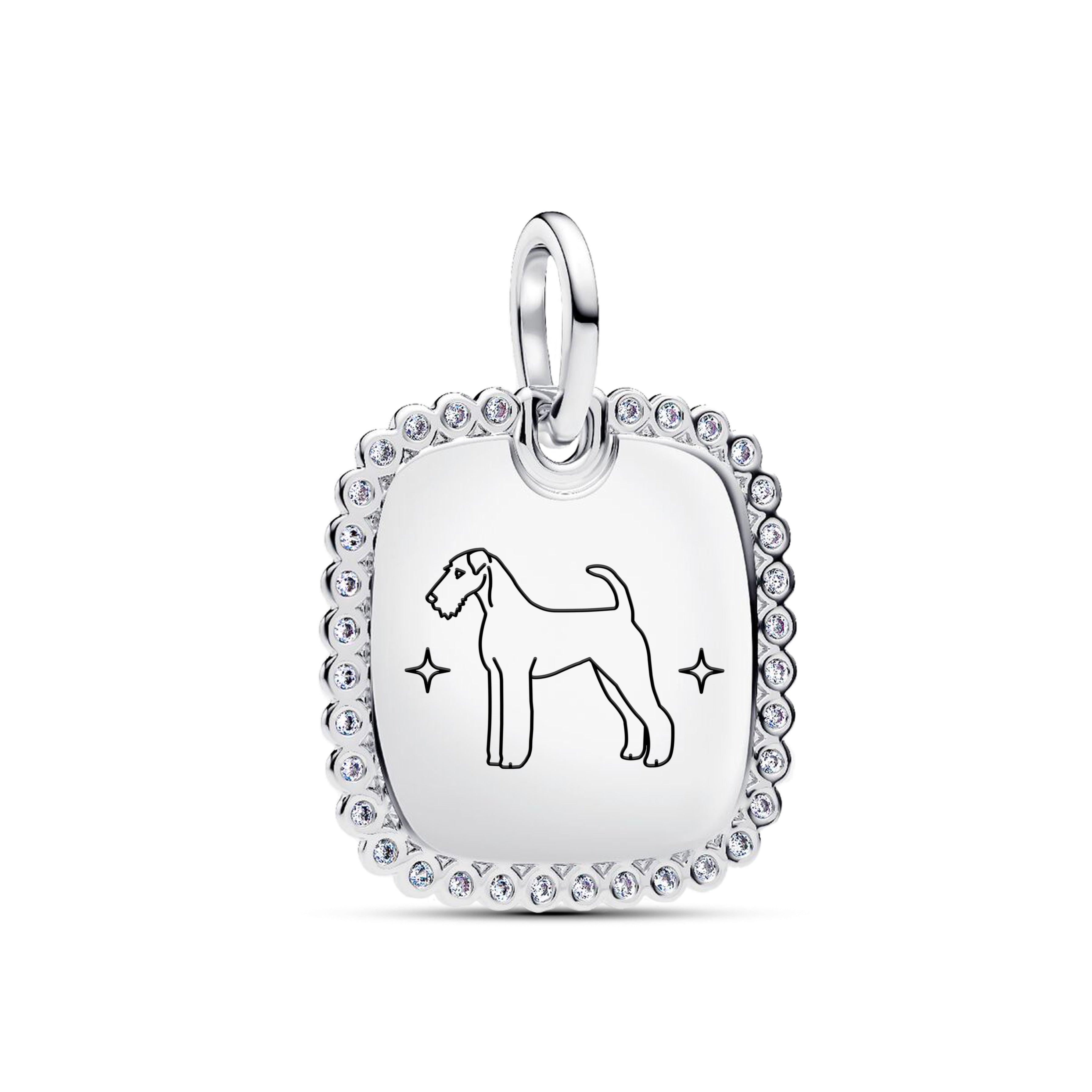 Engravable Square Sterling Silver Pendant With Clear Cubic Zirconia