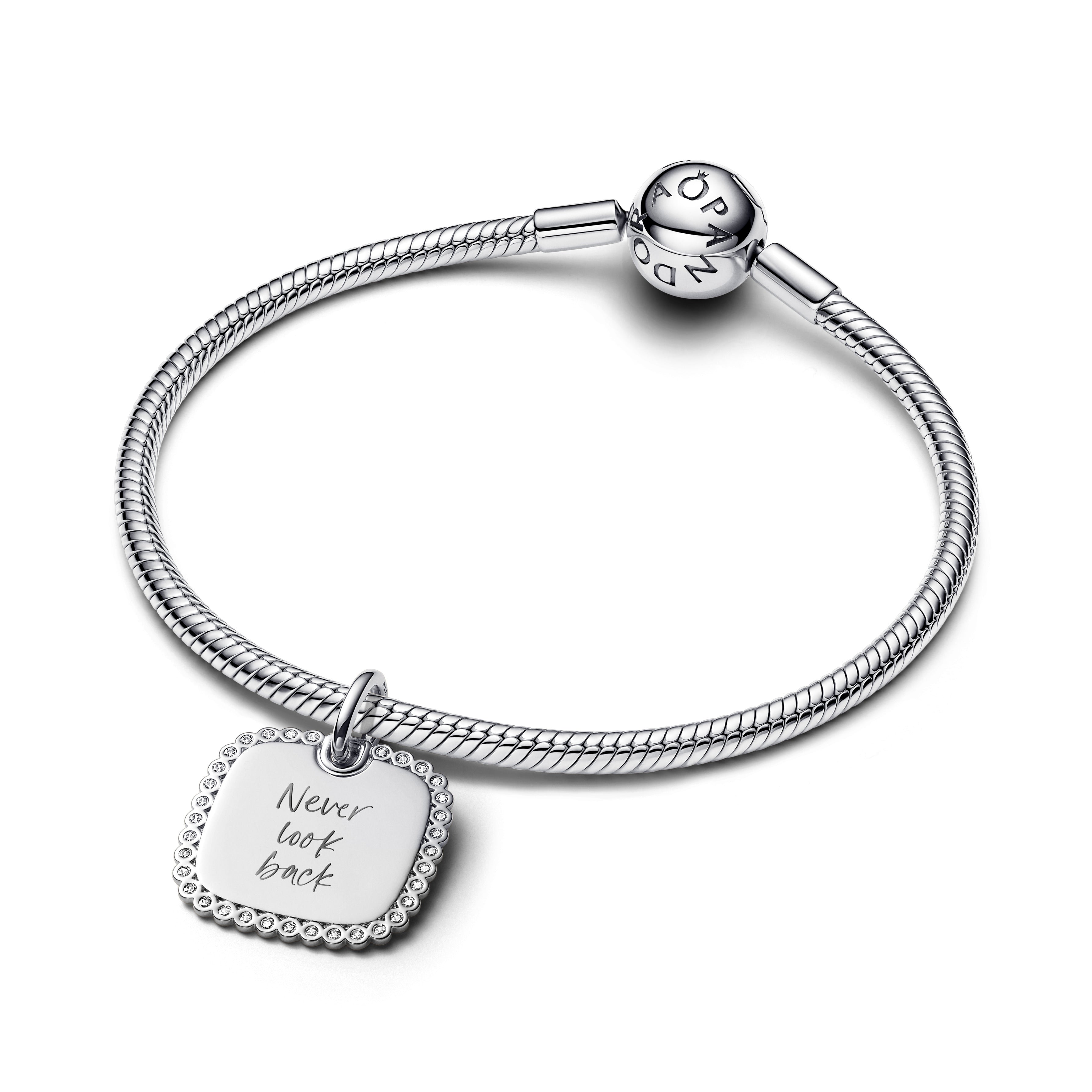 Engravable Square Sterling Silver Pendant With Clear Cubic Zirconia