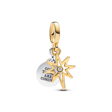 Engravable Star Sterling Silver And 14K Gold Plated Double Dangle With 0.016 Ct Tw G-I Vs2+ Round Brilliant Lab-Grown Diamond