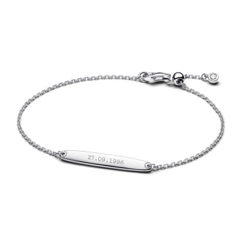 Engravable Sterling Silver Bar Bracelet With Clear Cubic Zirconia