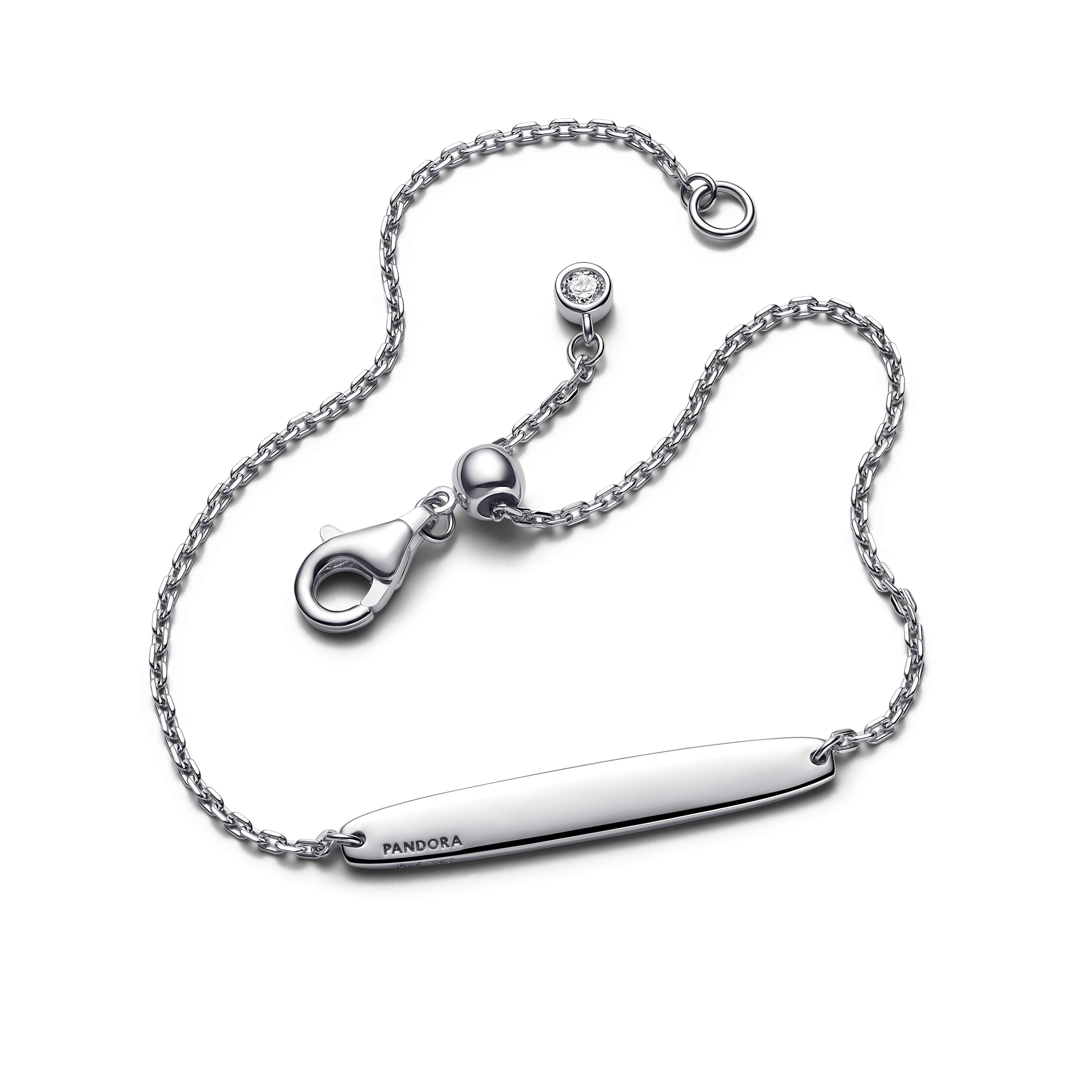 Engravable Sterling Silver Bar Bracelet With Clear Cubic Zirconia