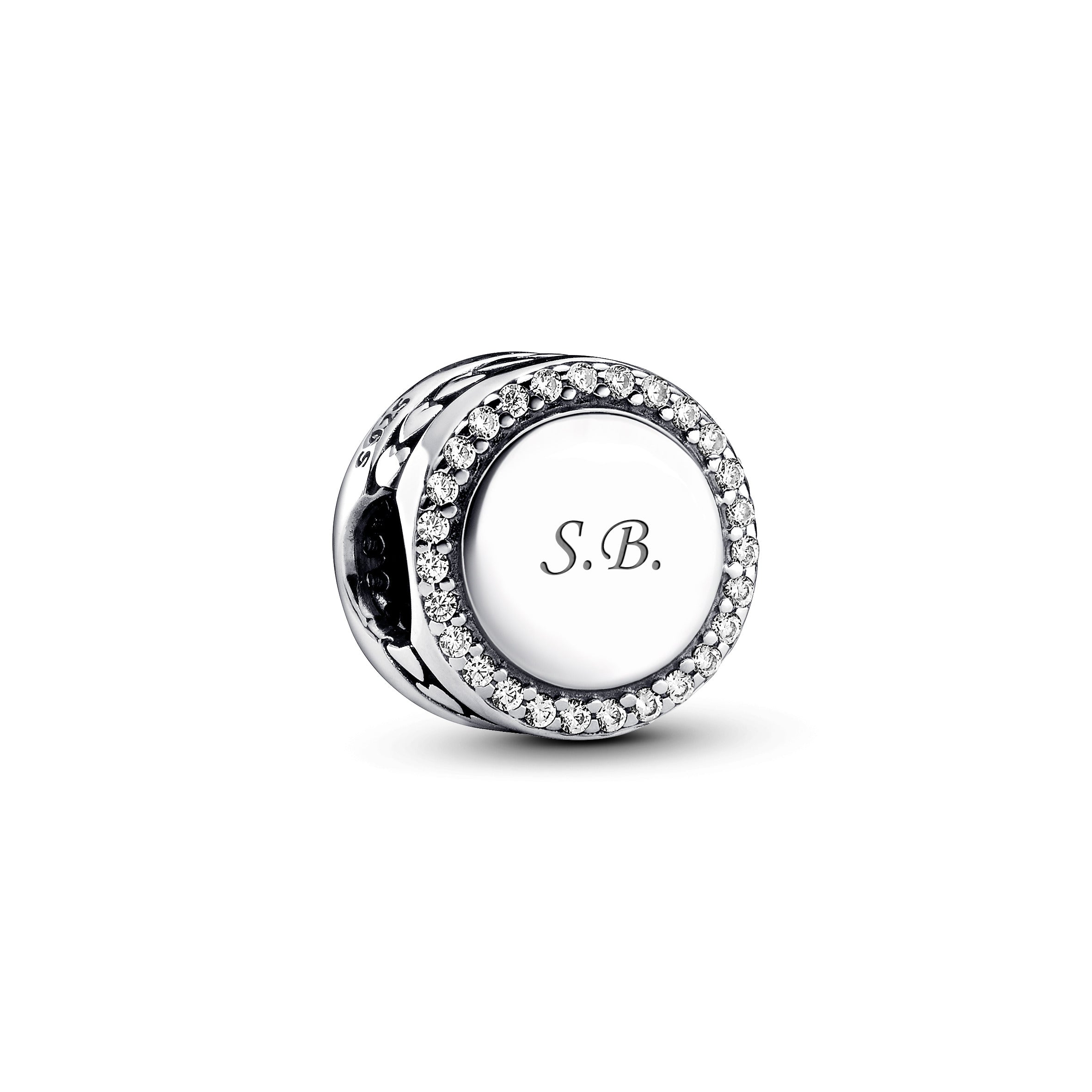 Engravable Sterling Silver Charm With Clear Cubic Zirconia