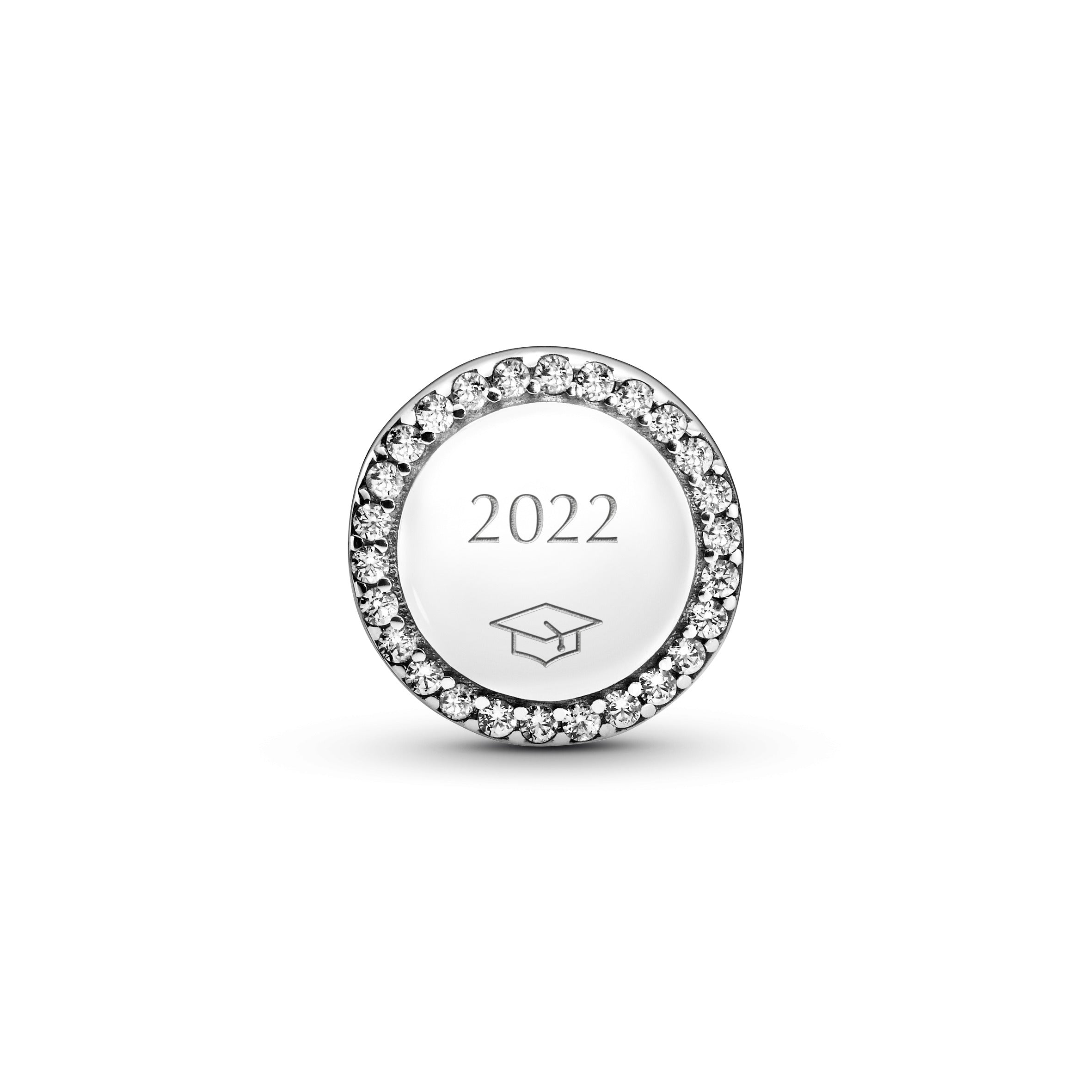 Engravable Sterling Silver Charm With Clear Cubic Zirconia
