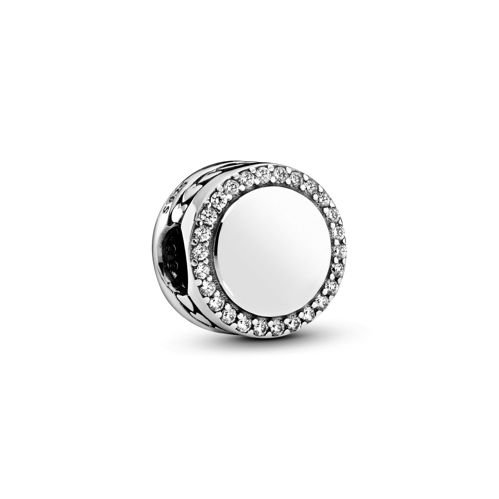 Engravable Sterling Silver Charm With Clear Cubic Zirconia