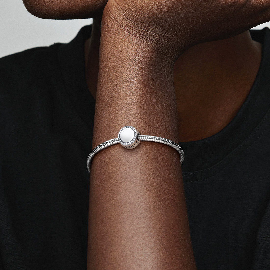 Engravable Sterling Silver Charm With Clear Cubic Zirconia