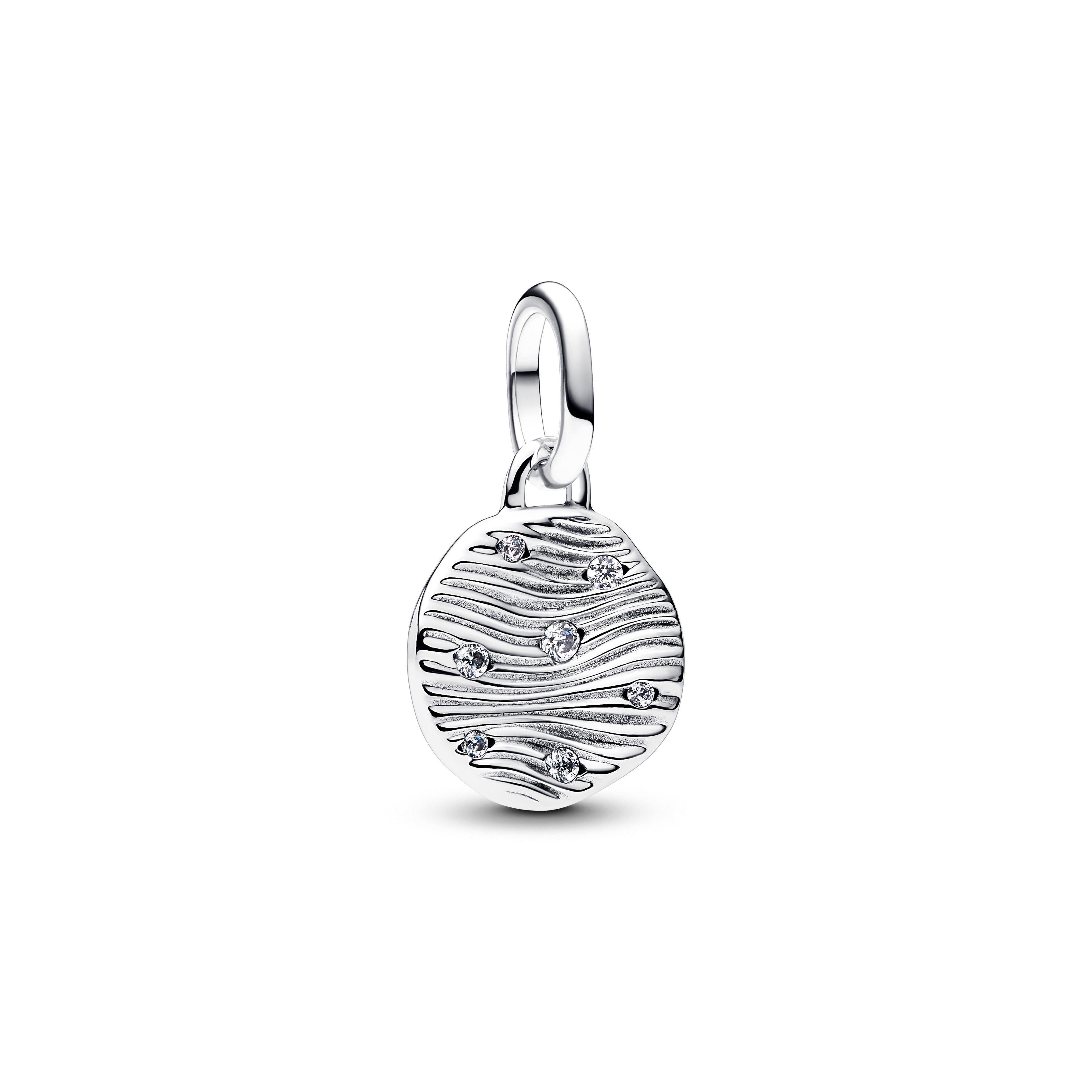 Engravable Sterling Silver Mini Medallion With Clear Cubic Zirconia