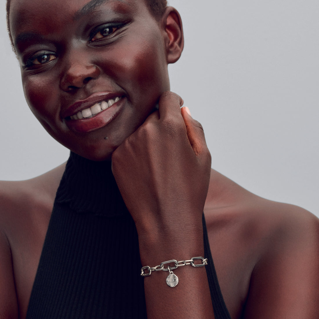 Engravable Sterling Silver Mini Medallion With Clear Cubic Zirconia