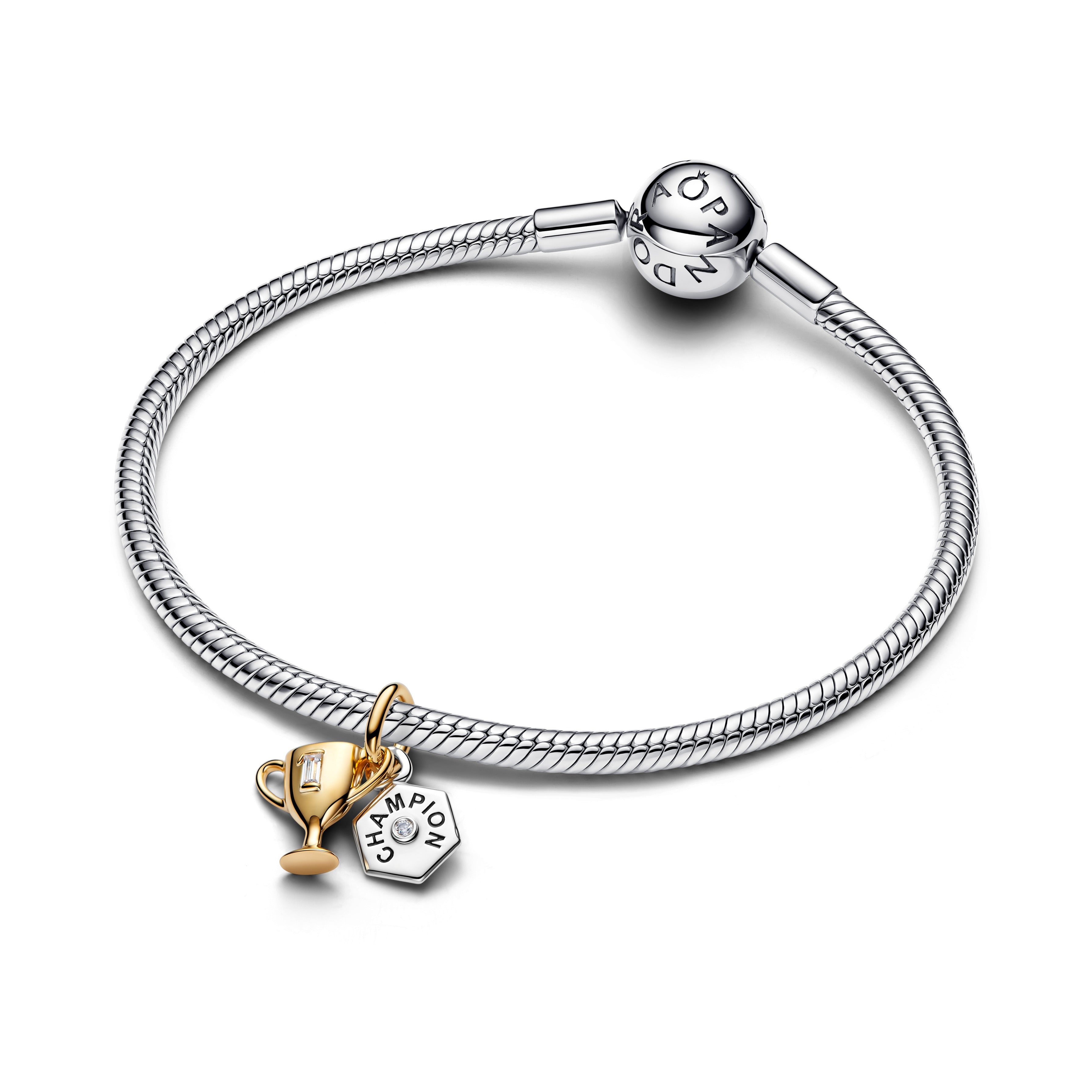 Engravable  Trophy Sterling Silver And 14K Gold-Plated Double Dangle With Clear Cubic Zirconia And Black Enamel