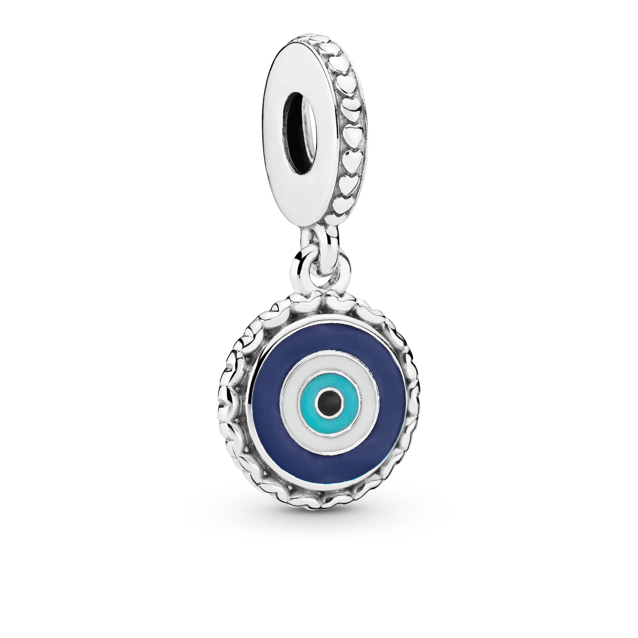 Evil Eye Silver Dangle With White, Blue, Turquoise And Black Enamel