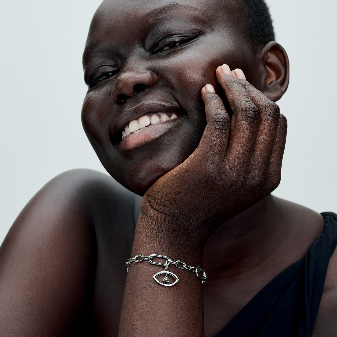 Eye Sterling Silver Medallion With Clear Cubic Zirconia