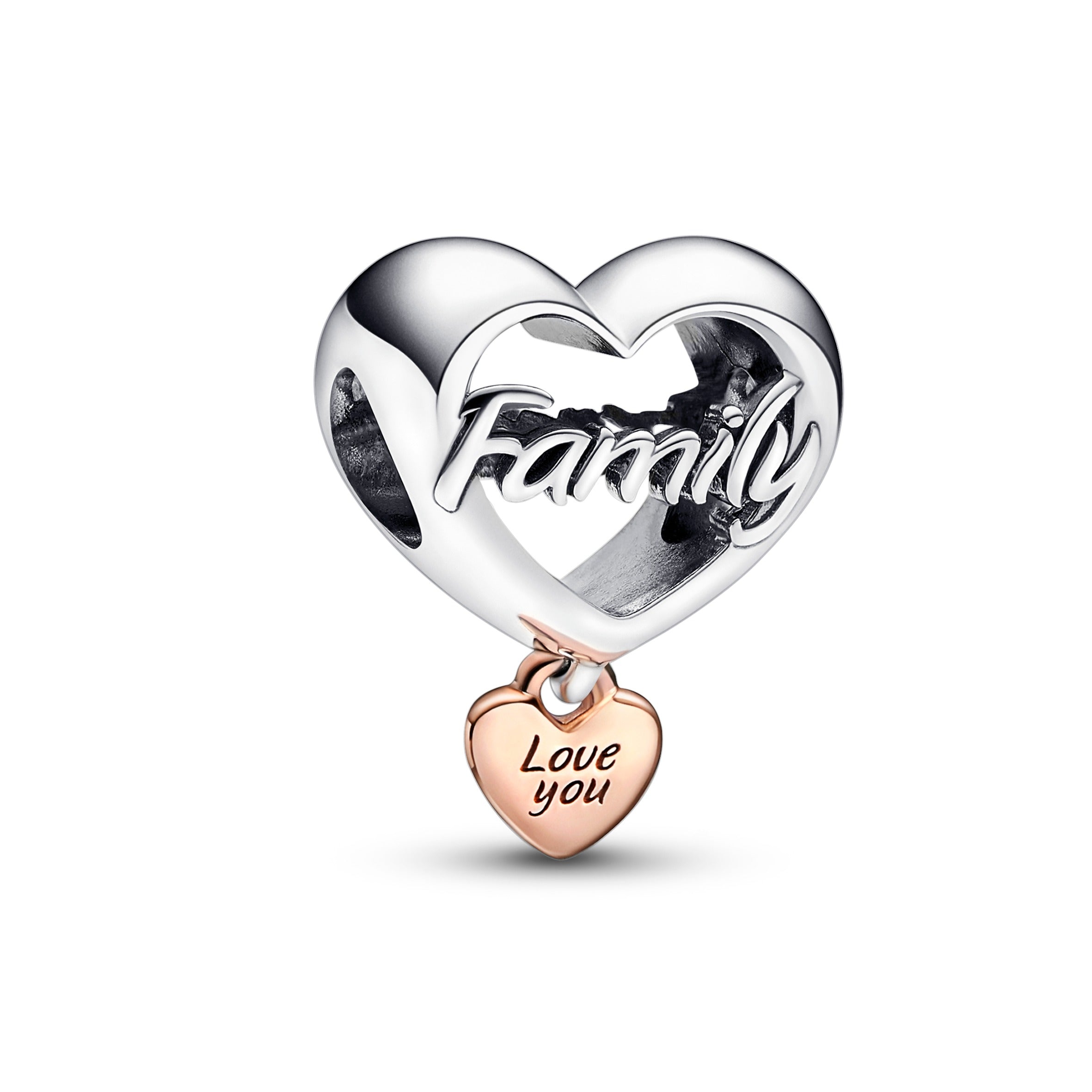 Family Heart Sterling Silver And 14K Rose Gold-Plated Charm