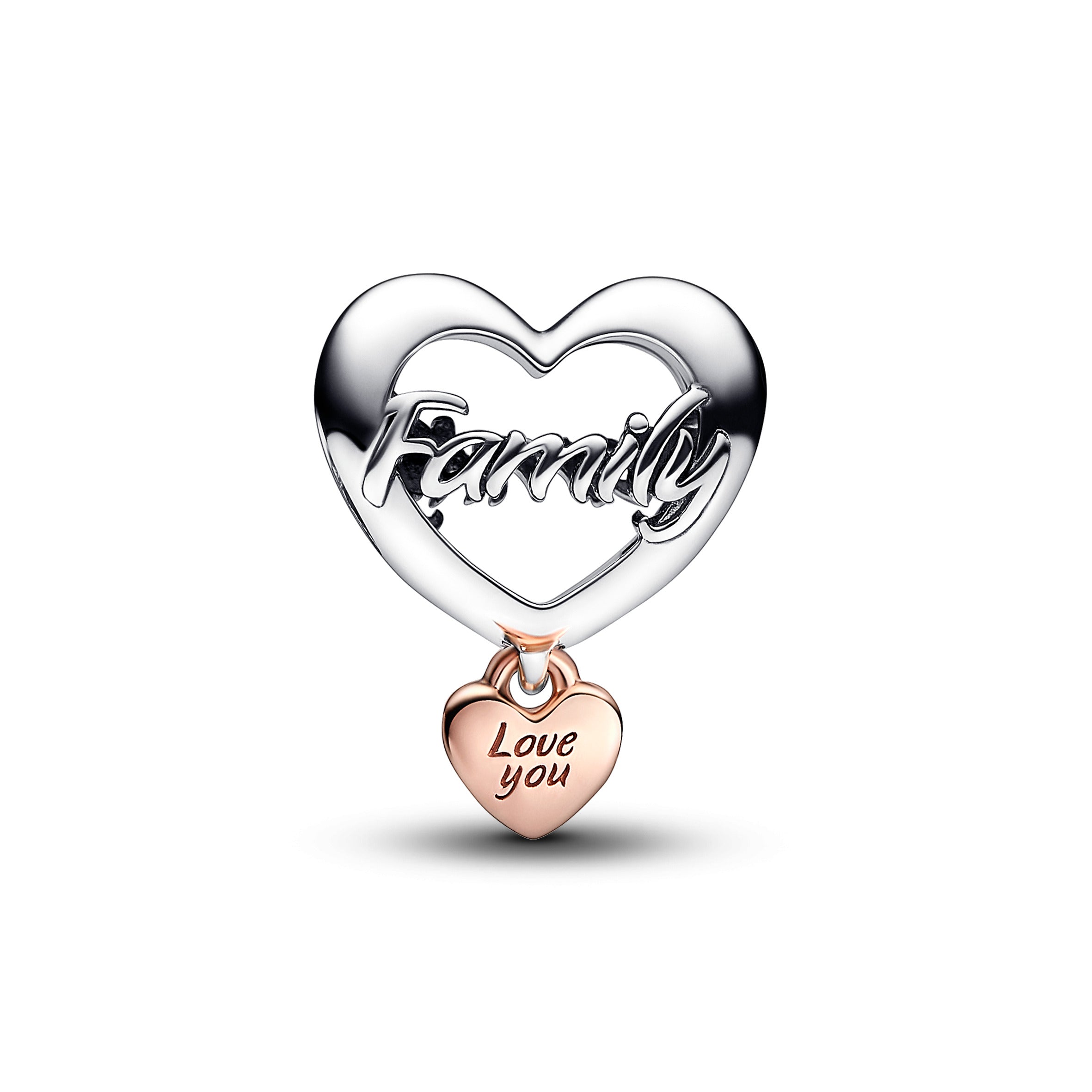 Family Heart Sterling Silver And 14K Rose Gold-Plated Charm
