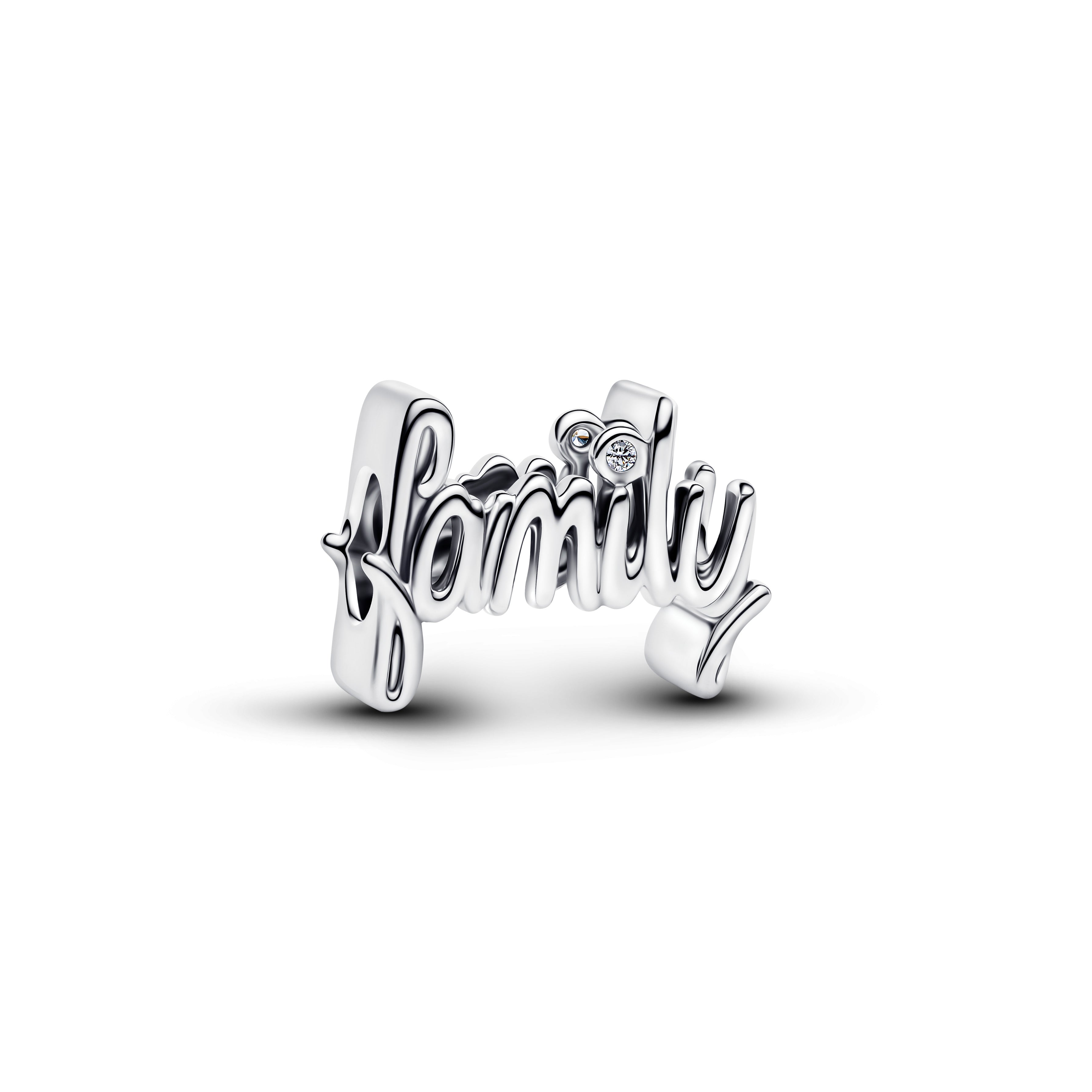 Family Sterling Silver Charm With Clear Cubic Zirconia