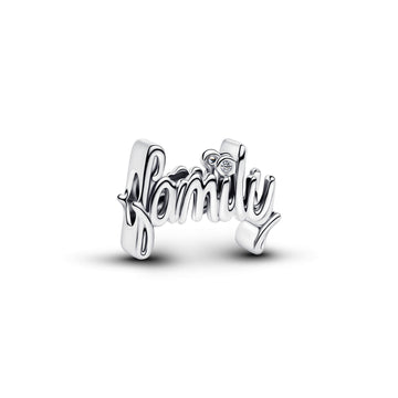 Family Sterling Silver Charm With Clear Cubic Zirconia