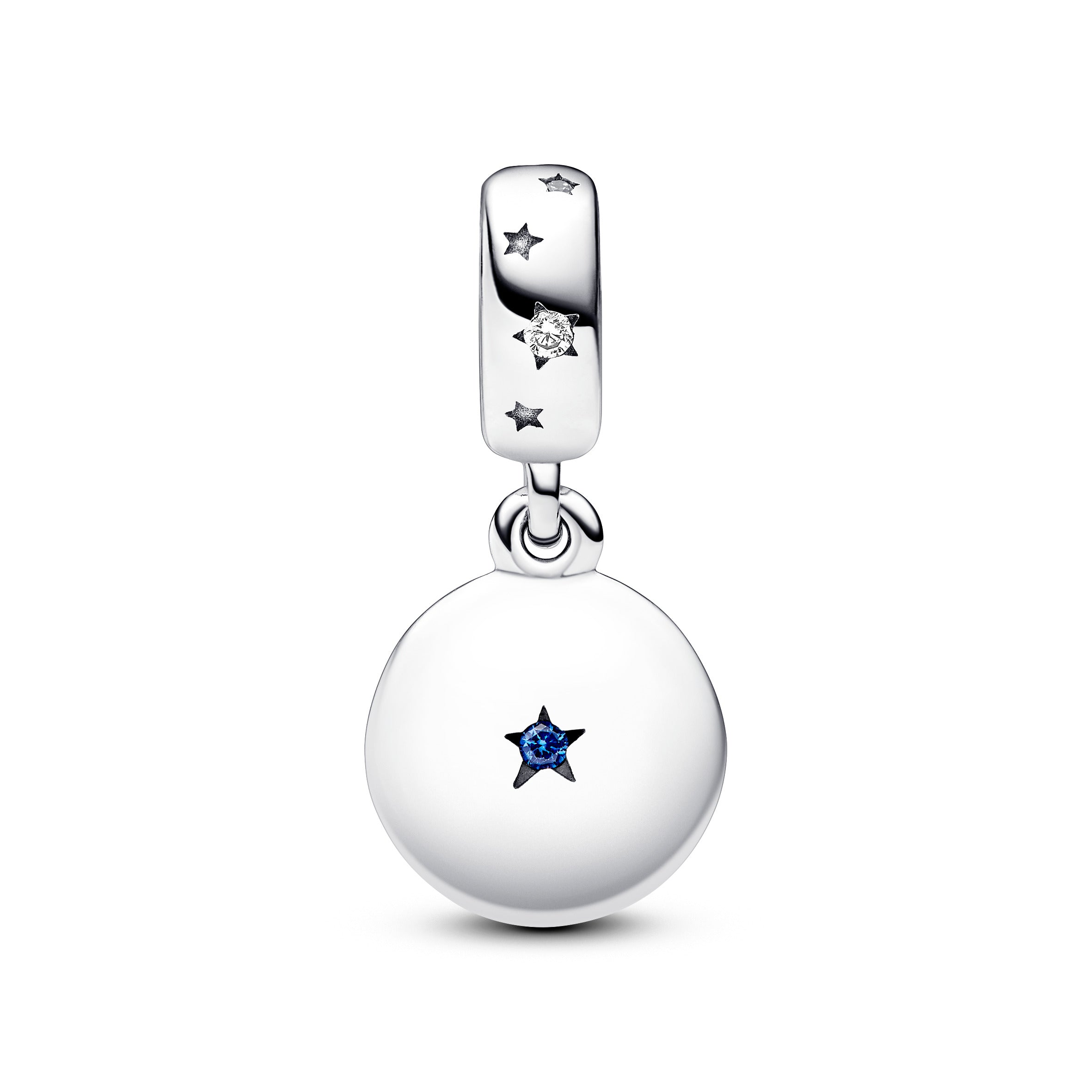 Family Sterling Silver Double Dangle With Stellar Blue Crystal And Clear Cubic Zirconia