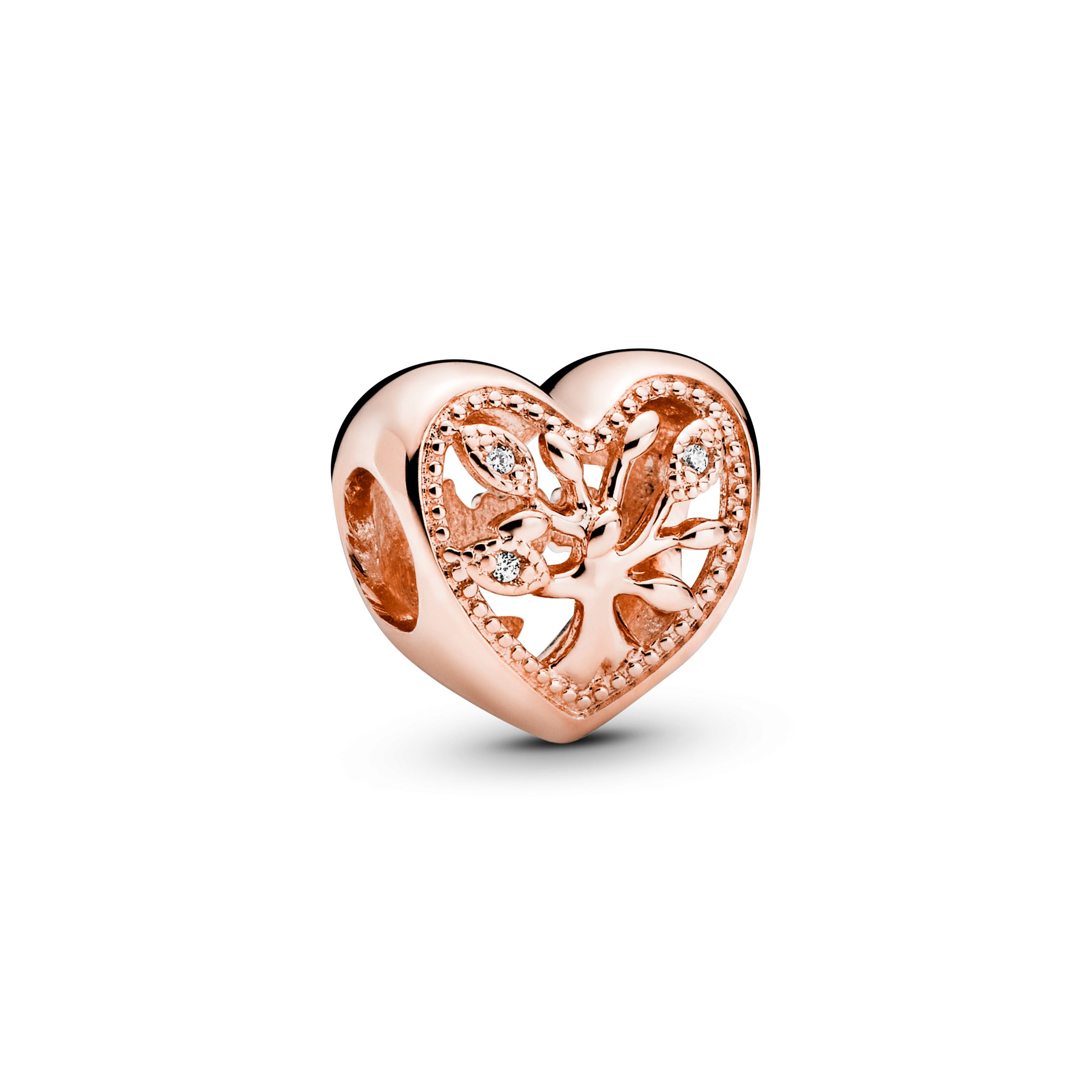 Family Tree Heart 14K Rose Gold-Plated Charm With Clear Cubic Zirconia