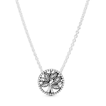 Family Tree Silver Collier With Clear Cubic Zirconia