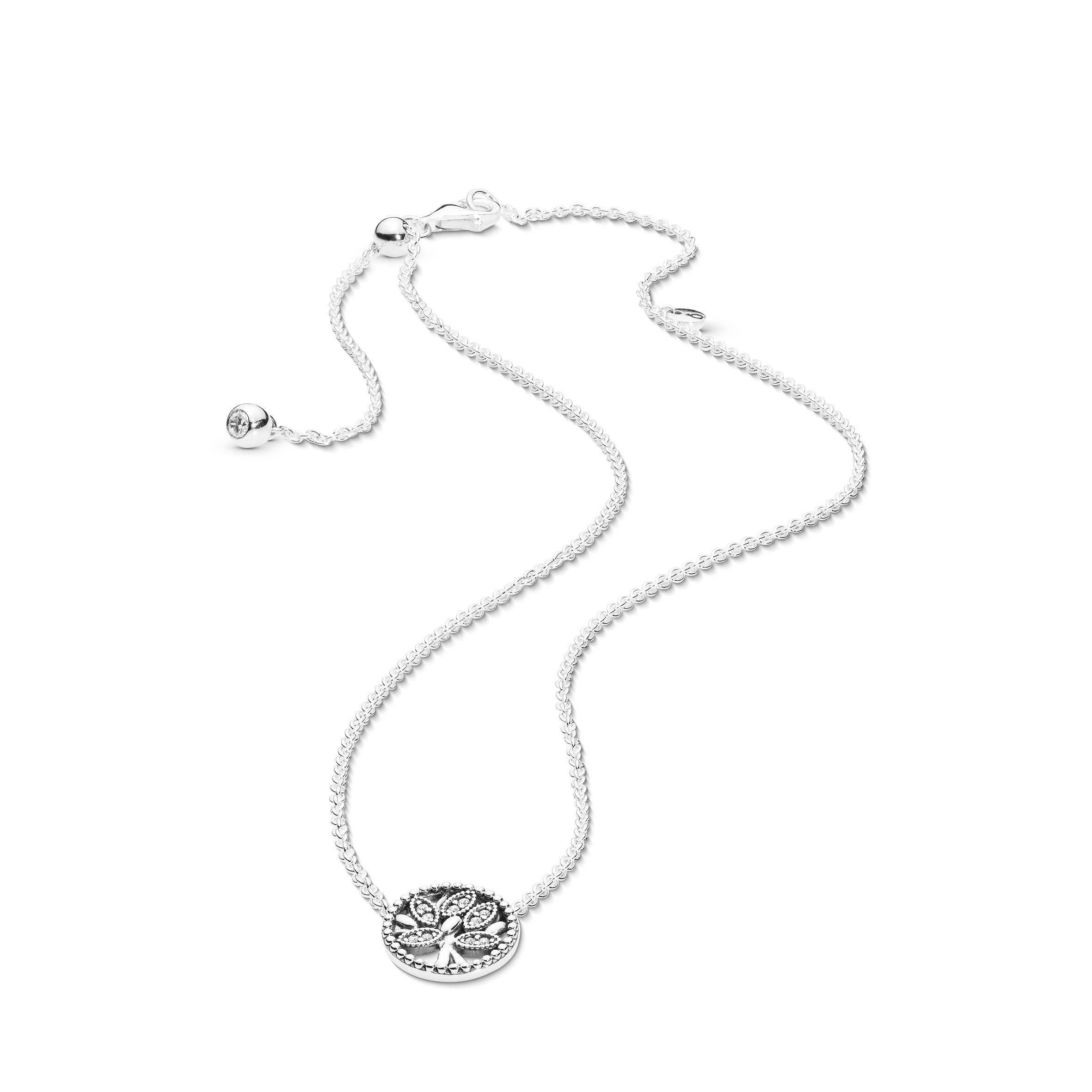 Family Tree Silver Collier With Clear Cubic Zirconia