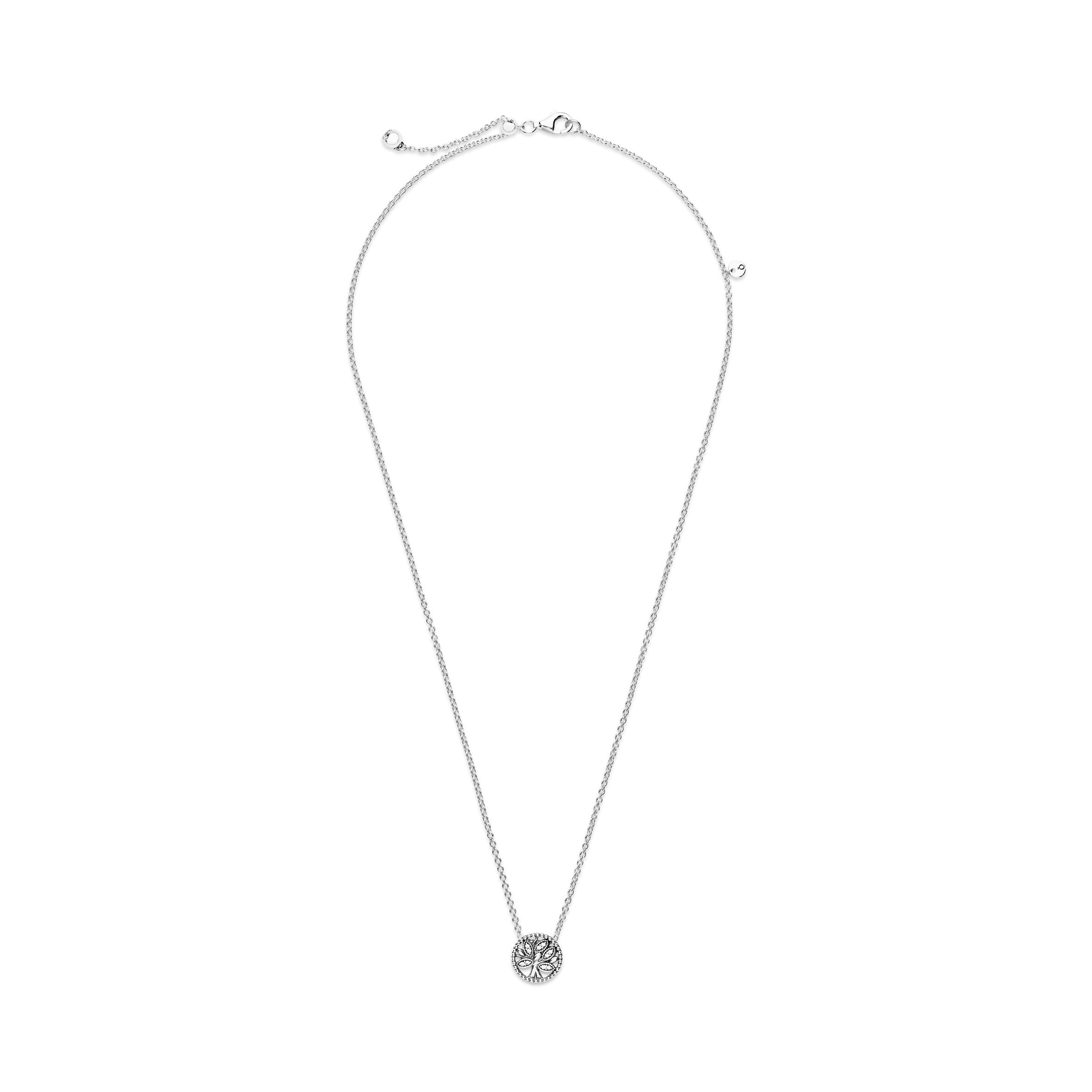 Family Tree Silver Collier With Clear Cubic Zirconia