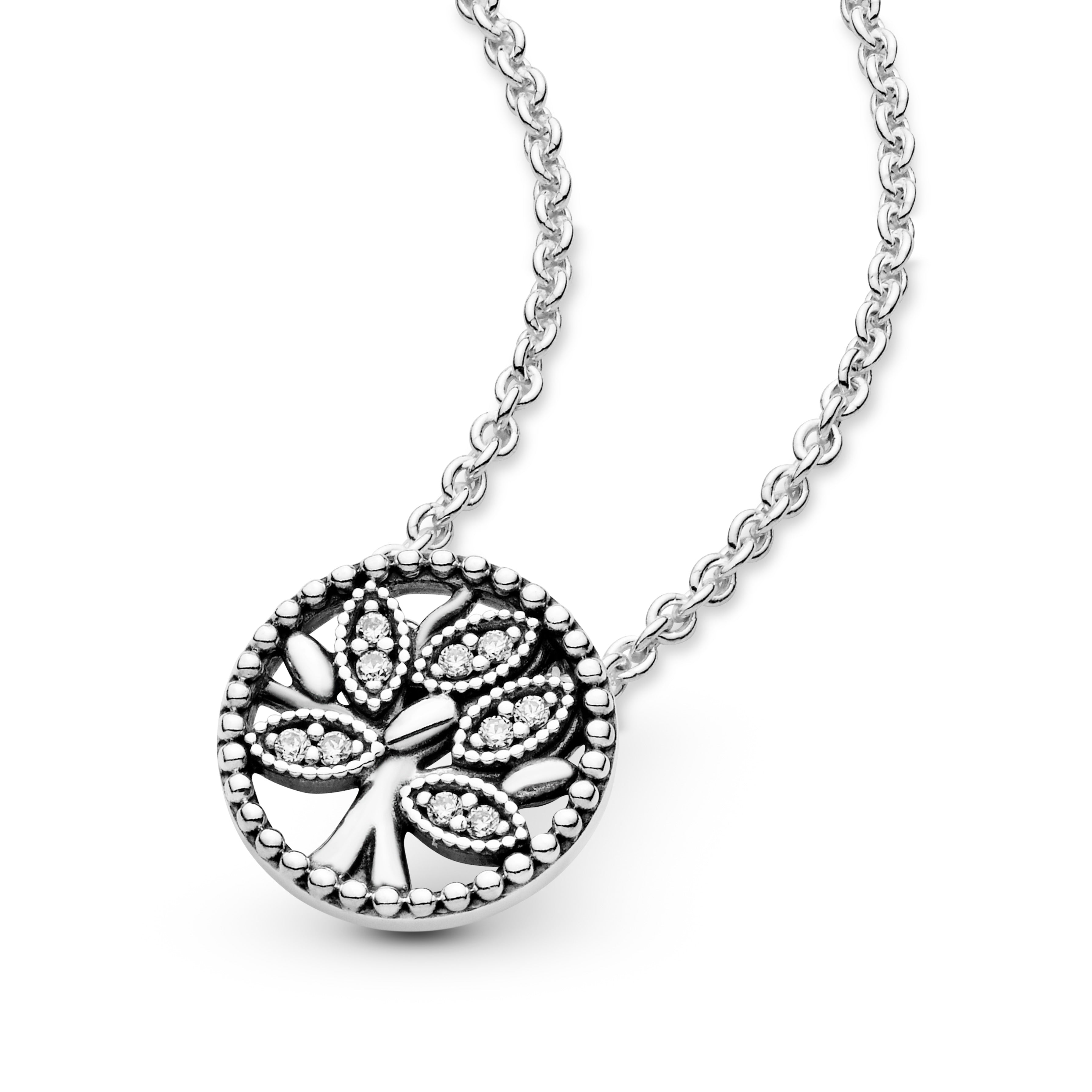 Family Tree Silver Collier With Clear Cubic Zirconia