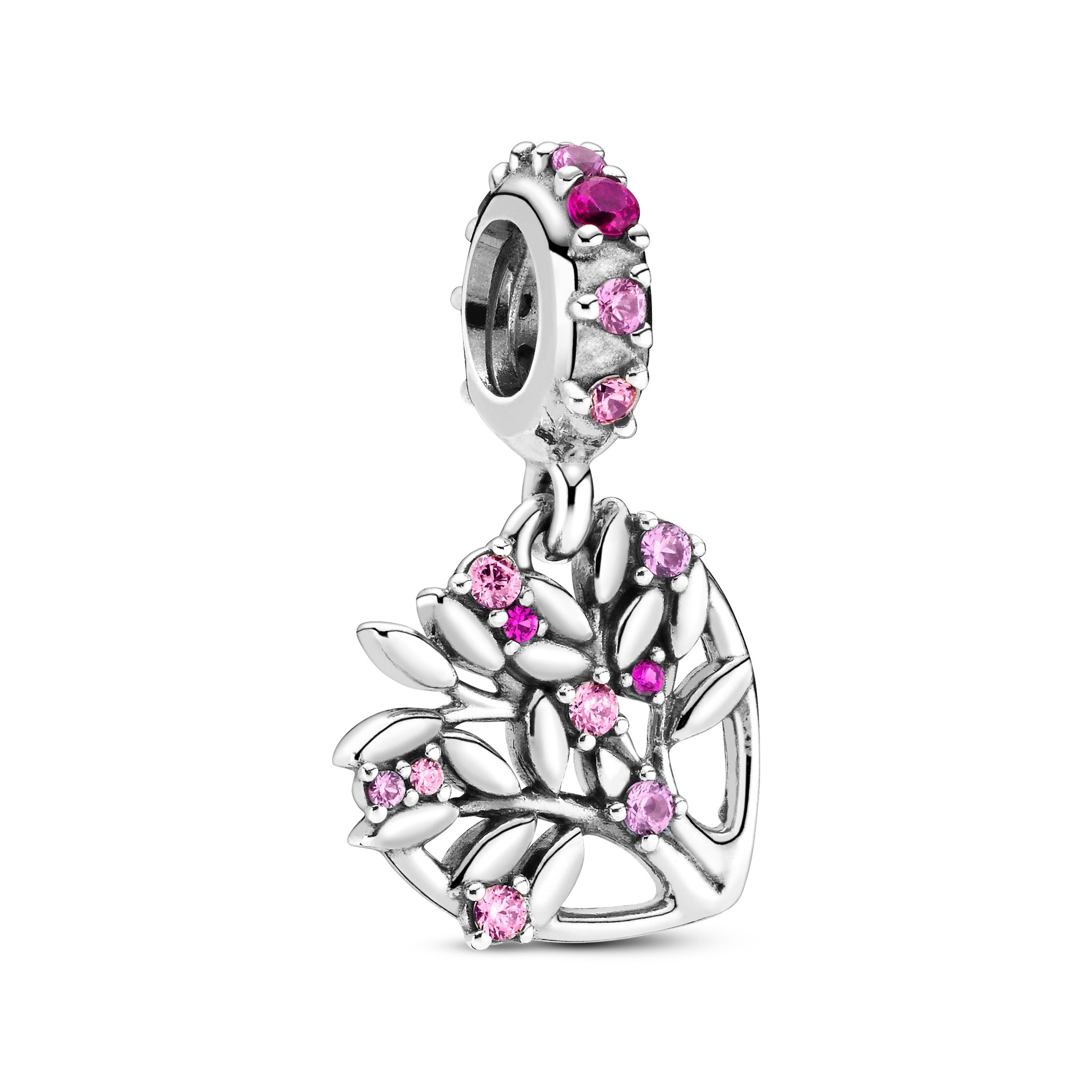 Family Tree Sterling Silver Dangle With Fancy Fairy Tale Pink Cubic Zirconia, Synthetic Pink Sapphire And Synthetic Ruby