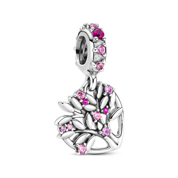Family Tree Sterling Silver Dangle With Fancy Fairy Tale Pink Cubic Zirconia, Synthetic Pink Sapphire And Synthetic Ruby